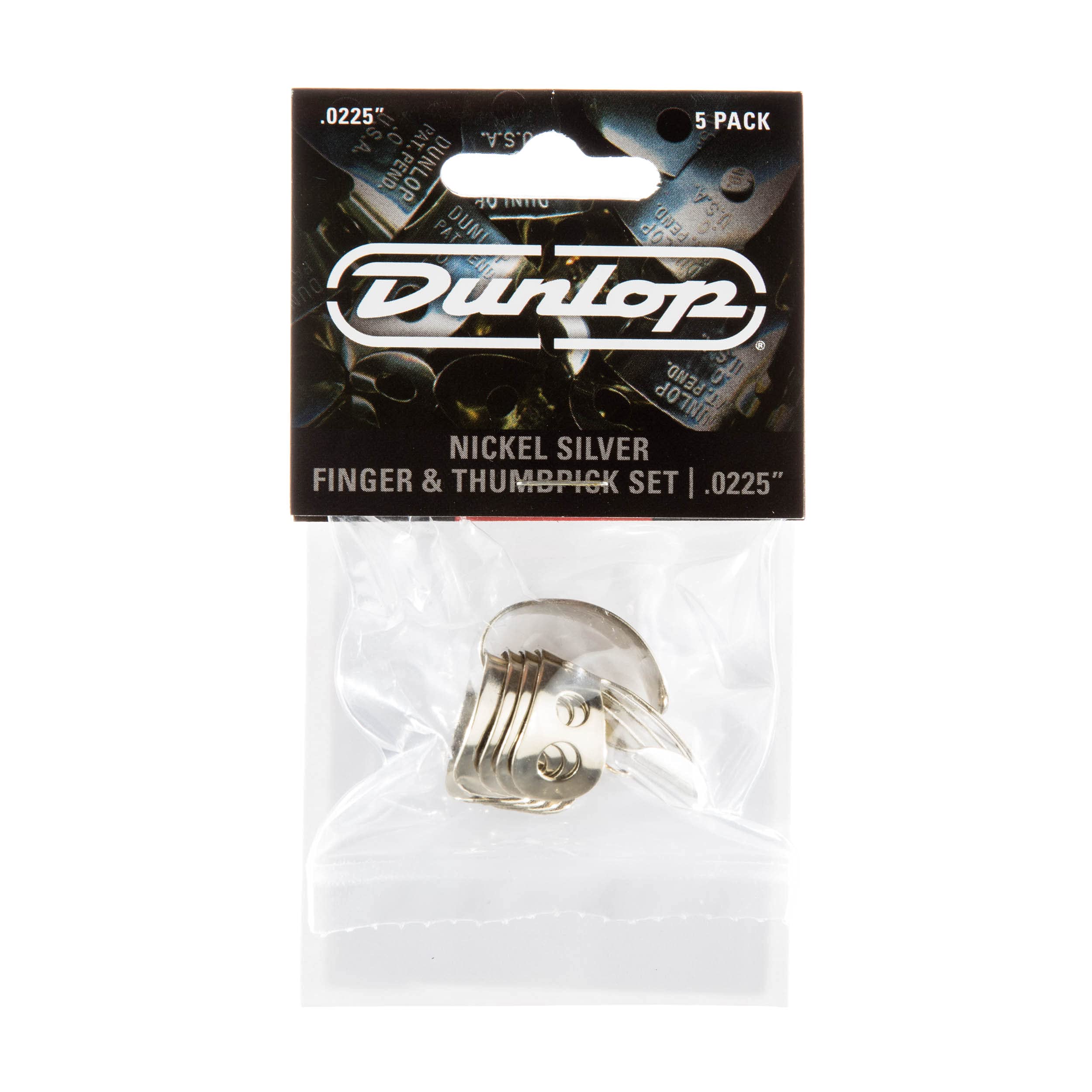 JIM DUNLOP 33P.0225 Nickel Silver Finger & Thumbpicks, .0225, 5/Players Pack