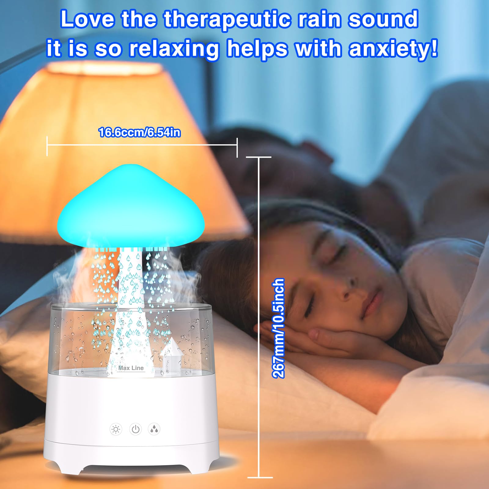Diffuserlove Cloud Humidifier Rain Water Drip Diffuser Humidifier 450Ml With Remote Mushroom Lamp Humidifier Rain Sounds Humidif