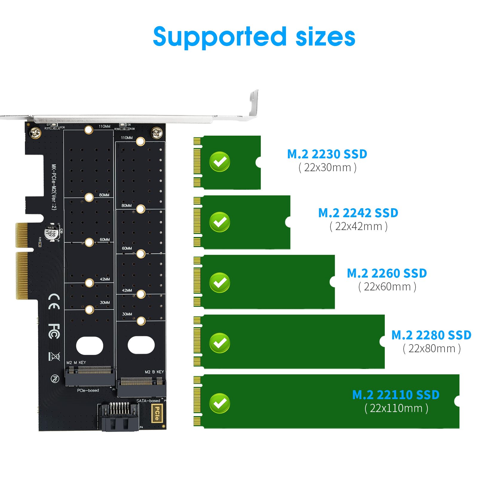 Eluteng Dual M.2 Pcie Adapter Nvme/Ngff To Pcie X4 Expansion Card 32Gbps Pcie Nvme Ssd Adapter Compatible With B Key/M Key/B&M K