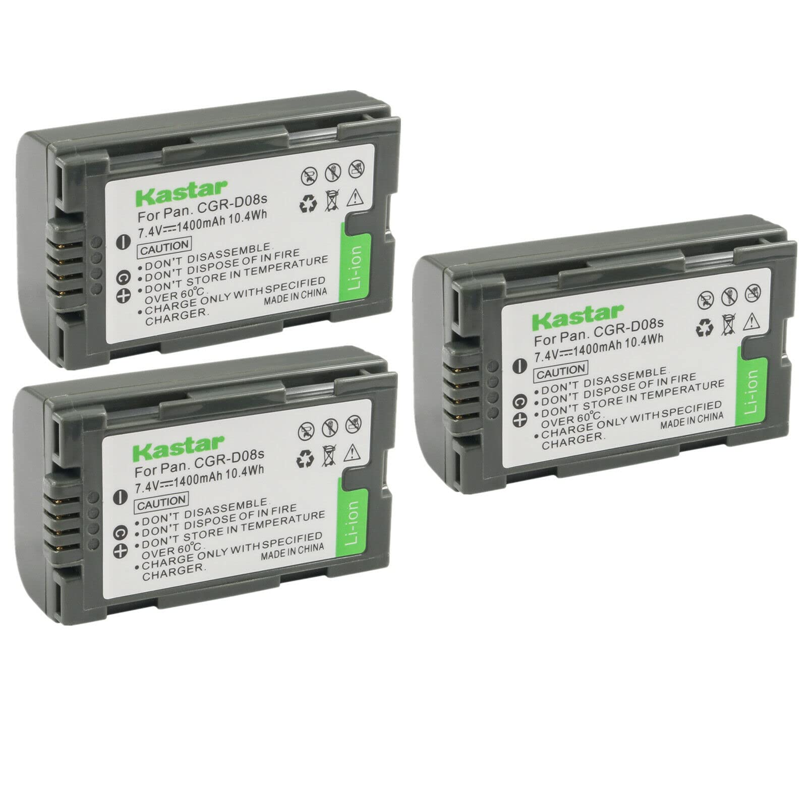 Kastar 3-Pack CGR-D08 Battery Replacement for Panasonic NV-RX22EG, NV-RX33EG, NV-RX66EG, PV-DBP8, PV-DVP8-A, PV-DC152, PV-DC252,