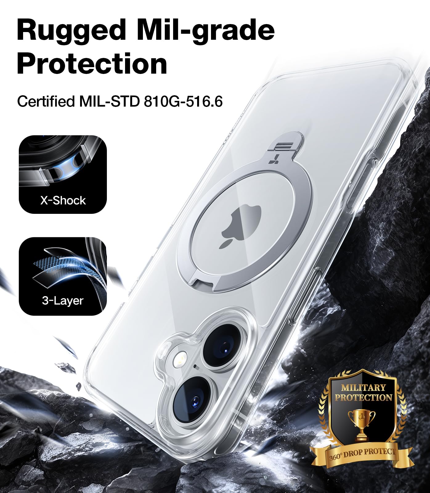 Torras 360 Spin Stand For Iphone 16 Plus Case, Compatible With Magsafe, 12Ft Military Grade Protective Case For Iphone 16 Plus P