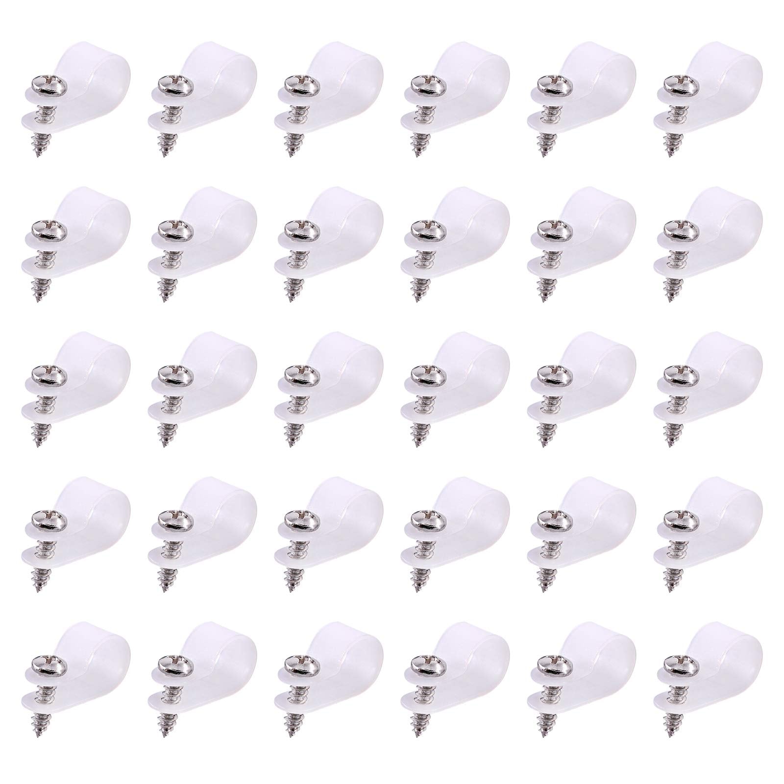 Swpeet 60 Pack White 1/2 Inch Nylon Plastic R Type Cable Clips Clamp Kit, Nylon Screw Mounting Cord Fastener Clips With 60 Pack