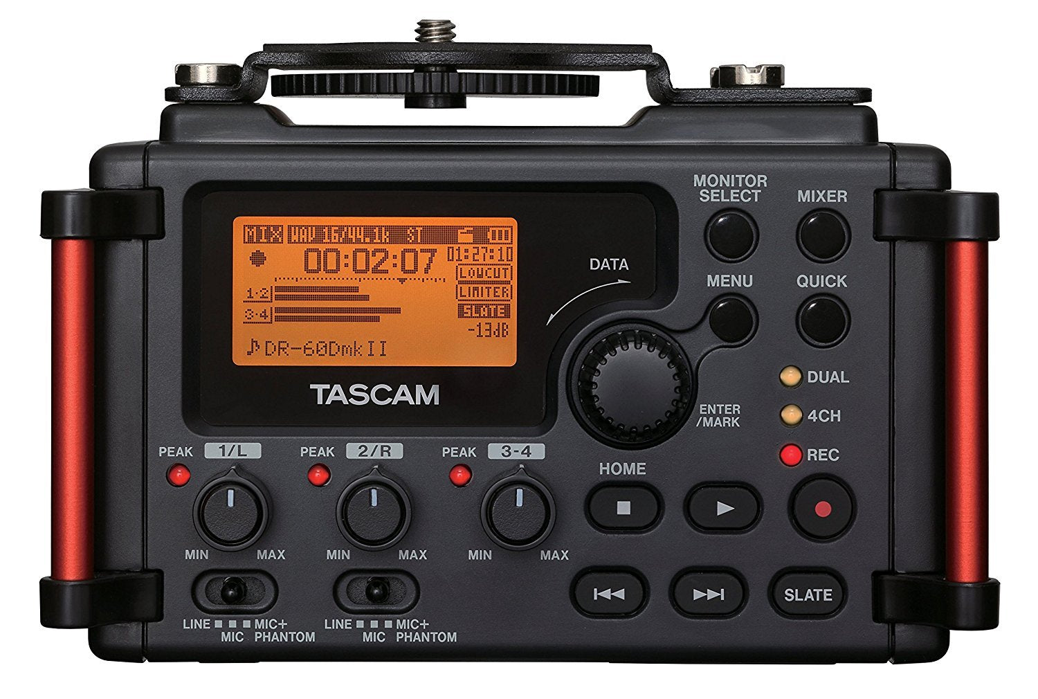 Tascam 4 Channel Portable Audio Recorder For Videographers, 2 Combo Xlr/Trs'', Dual 3.5Mm Inputs, Limiter, Hp Filter (Dr 60Dmkii
