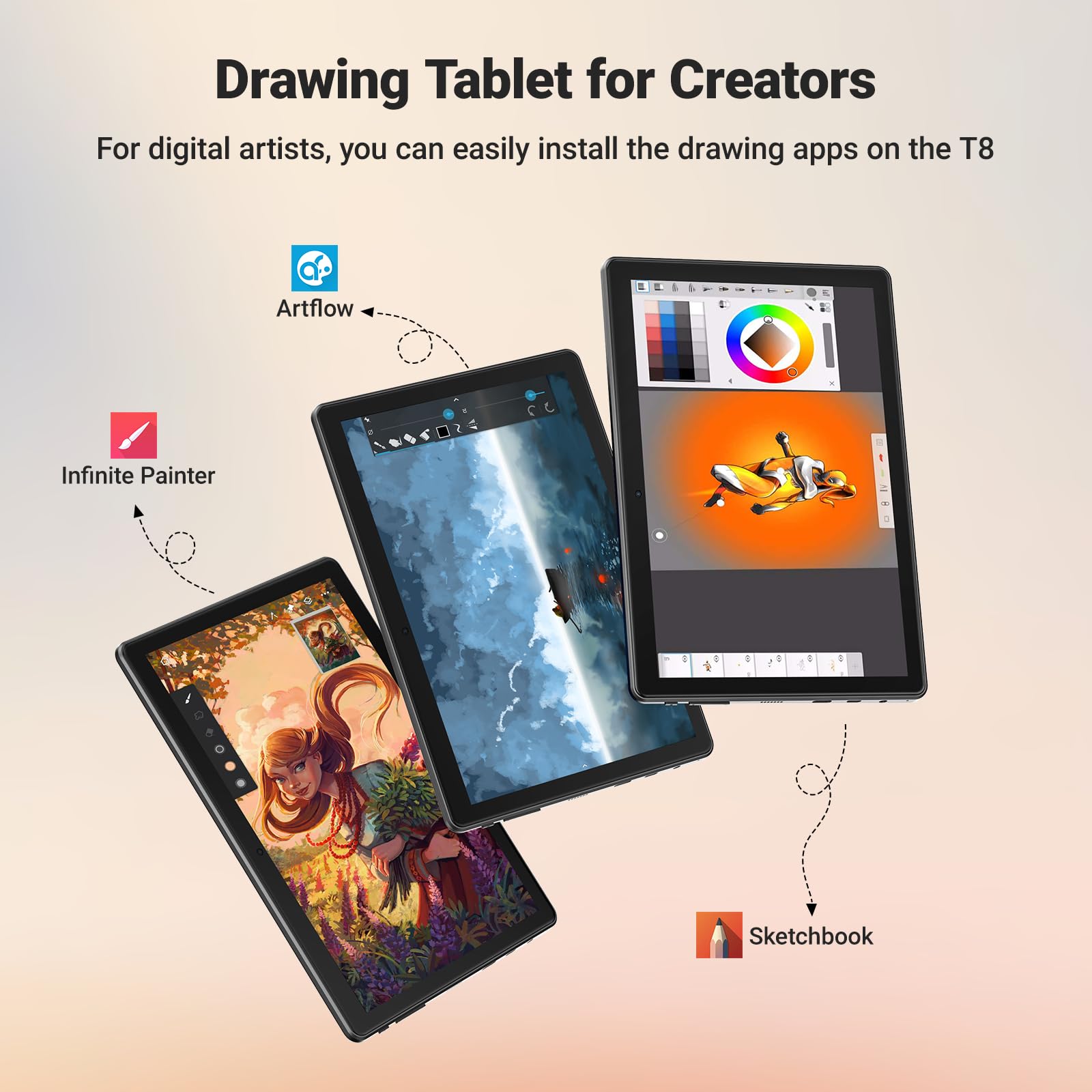 Frunsi T8 Drawing Tablet No Computer Needed,8 Inch Standalone Drawing Tablet With Screen,Standalone Drawing Tablet Installed Ske