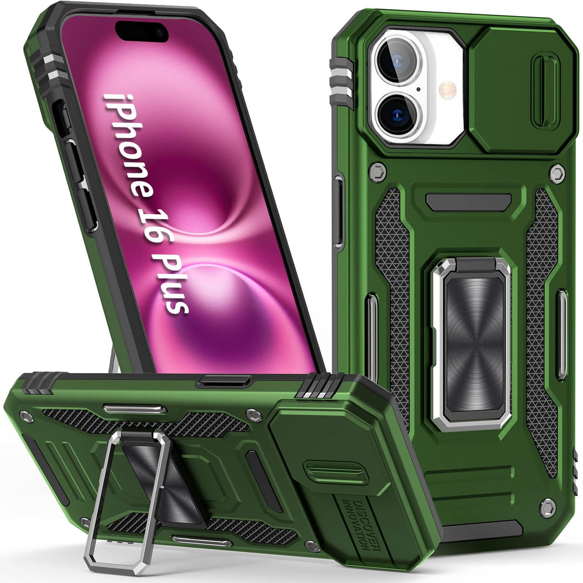 Sefing Phone Case For 16 Plus Case Iphone 16 Plus Phone Case With Camera Lens Cover, With Ring Holder Kickstand, Fit Magnet Car 