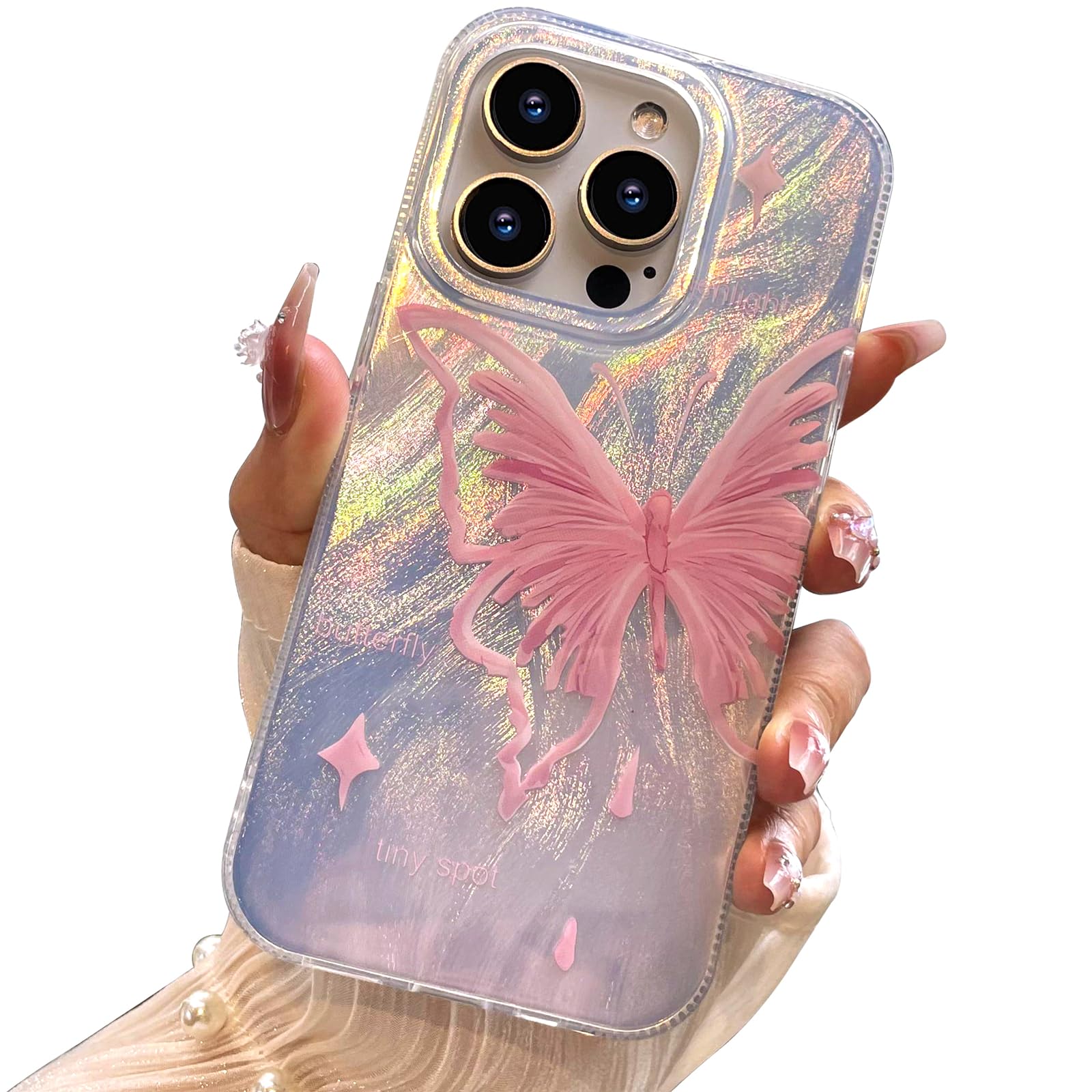 I Mgae In Ar Compact Case For Iphone 15 Pro Max Pale Pink Butterfly Design,Cute Trendy Soft Slim Tpu Shockproof Protective Phone