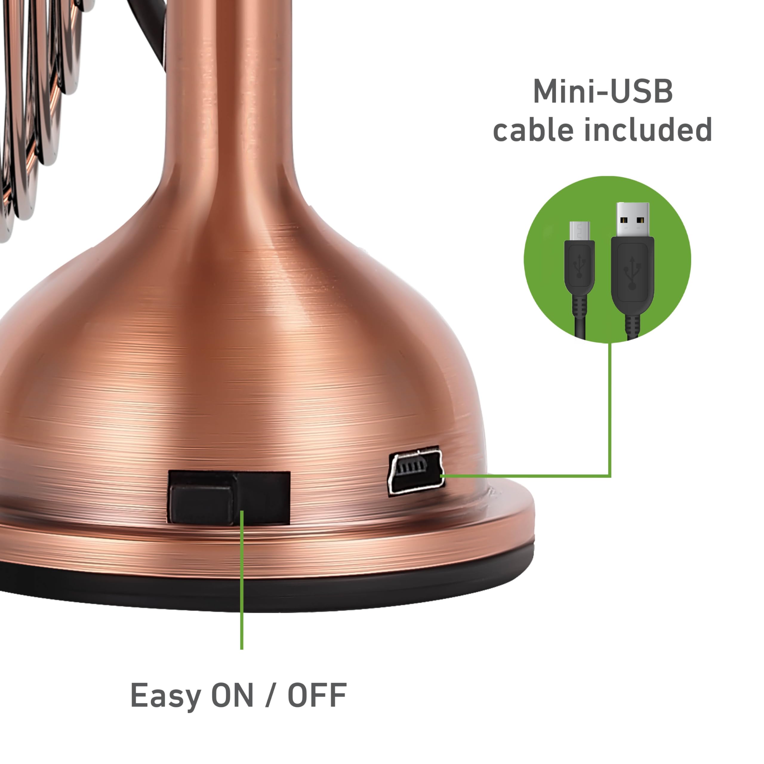 Holmes 4'' Mini Heritage Desk Fan, Usb Powered, Single Speed, 4 Blades, Adjustable 100 Head Tilt, Metal Construction, Ideal For