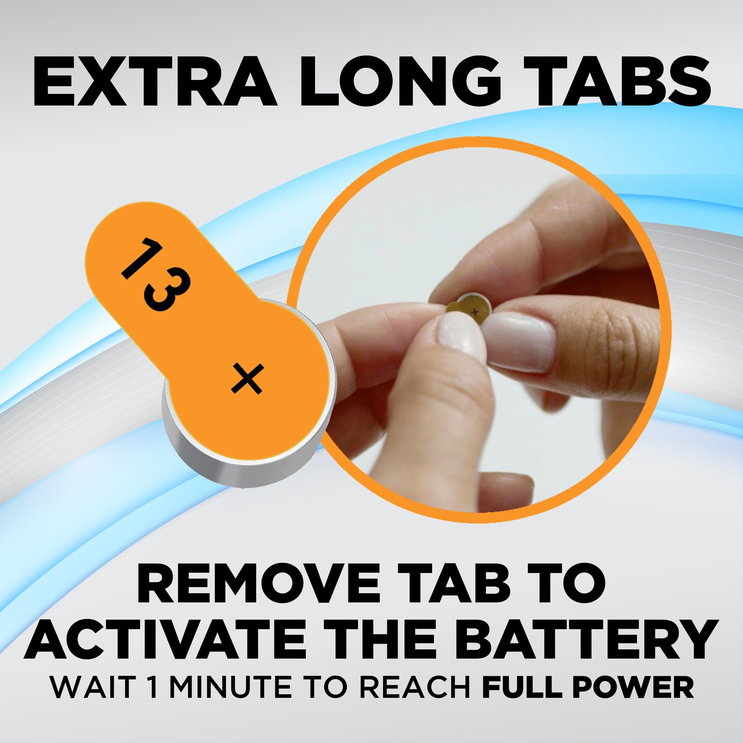 Powermax Size 13 Hearing Aid Batteries, 180 Count Long Lasting Battery Pack, Orange Long Tab For Easy Change