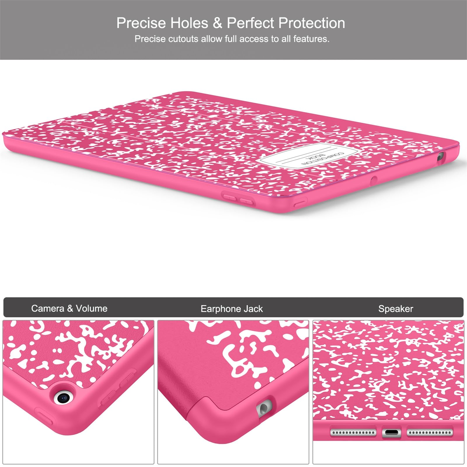Soke Case For Ipad 9Th Generation 2021/8Th Gen 2020/7Th Gen 2019 With Pencil Holder   Premium Shockproof Case With Soft Tpu Back Cover & Auto Sleep/Wake For Ipad 10.2 Inch, Book Hot Pink