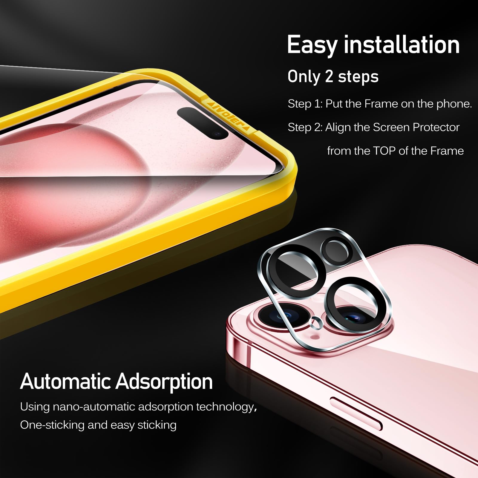 Ivoler 3+3 Pack Tempered Glass For Iphone 15 Screen Protector 6.1'' [3 Pack] With [3 Pack] Camera Lens Protector With [Alignment