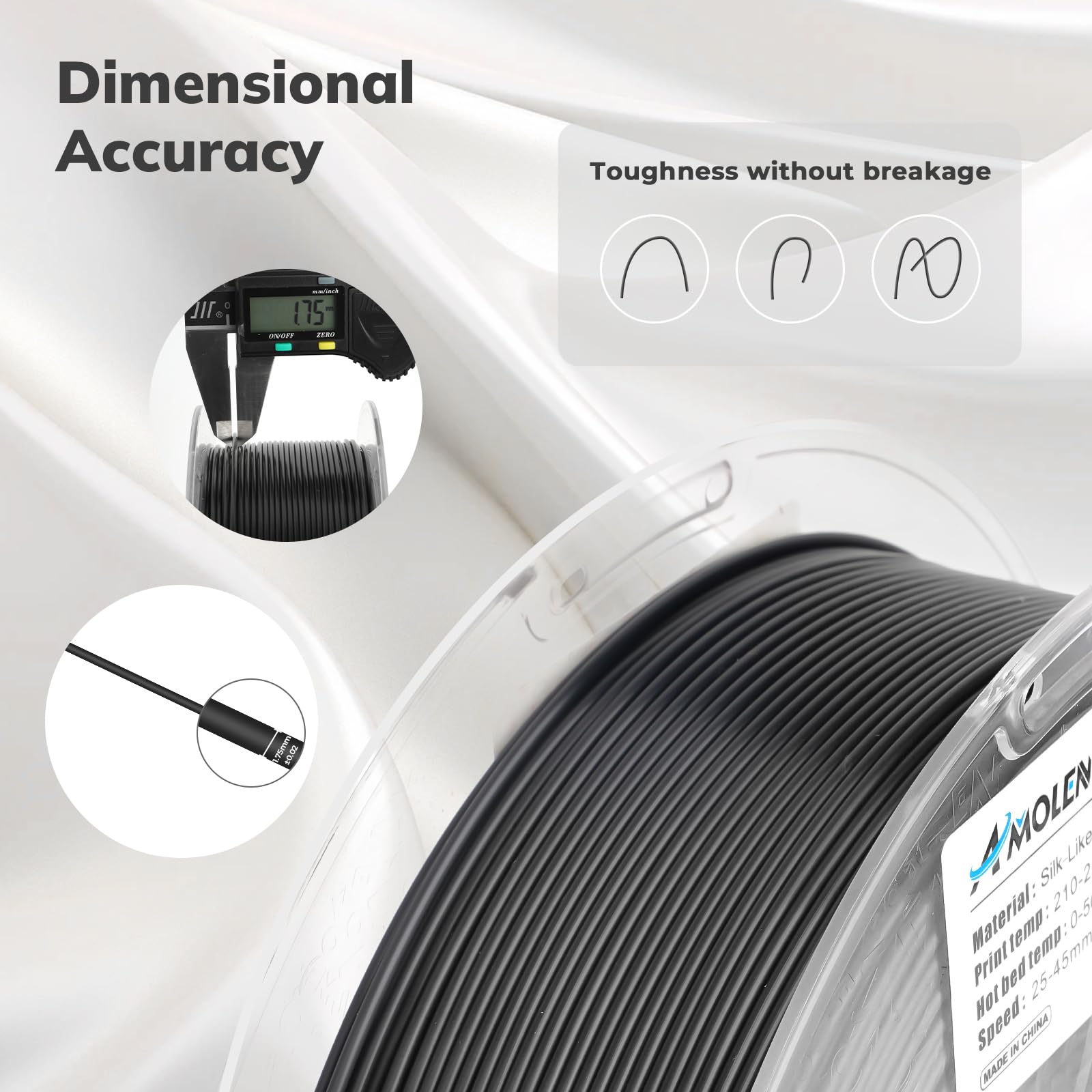 Amolen Silk Pla 3D Printer Filament, Shiny Silk Black Pla Filament 1.75Mm, 3D Printing Pla Filament For Most 3D Printer, 1Kg Spo