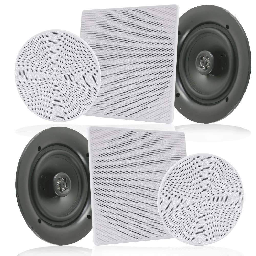 Pyle Pair 6.5    Flush Mount In Wall In Ceiling 2 Way Speaker System Spring Loaded Quick Connections Changeable Round/Square Gri