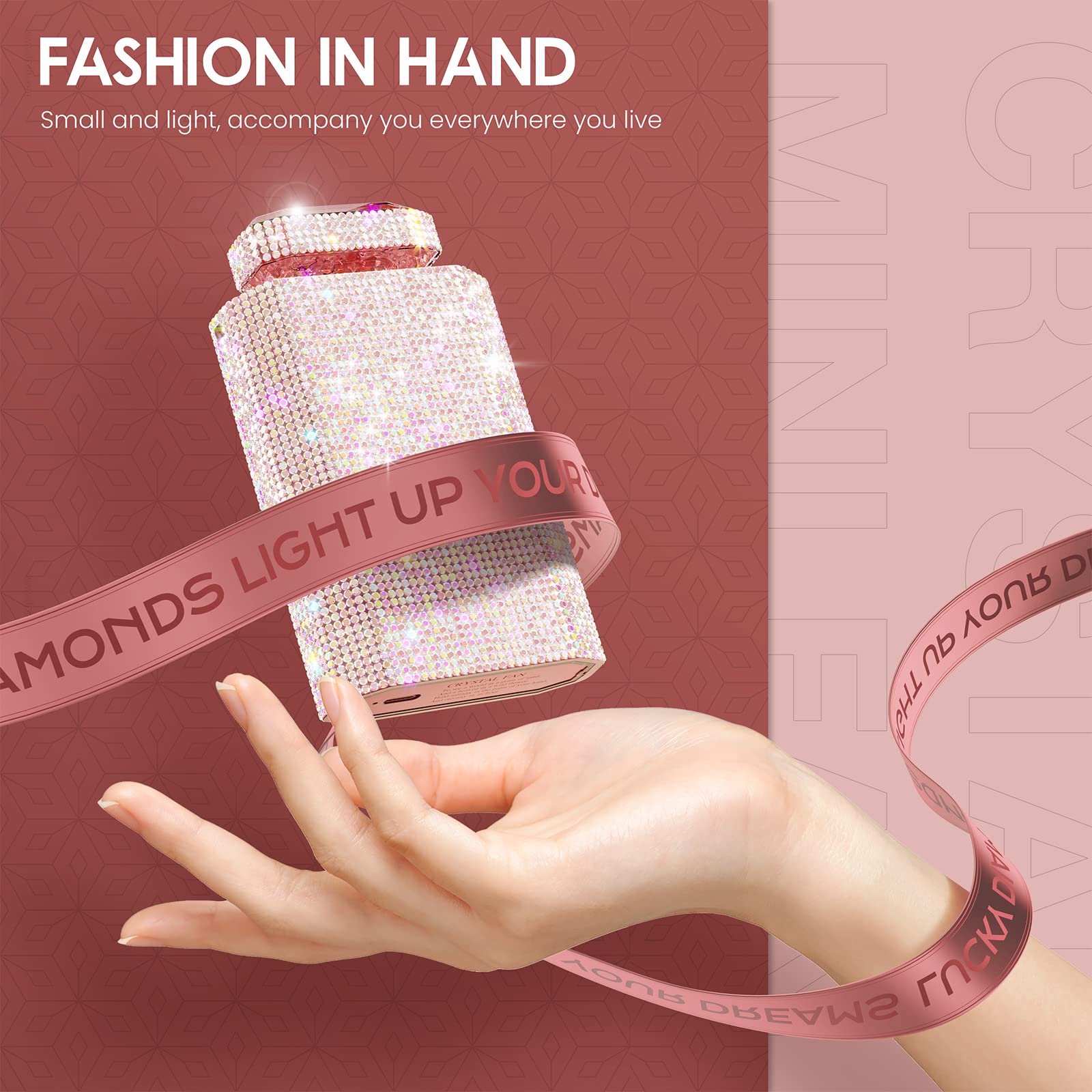 Bling Handheld Fan, Rechargeable Personal Fan With 3 Speeds Setting, Powerful Crystal Pull Out Portable Fan, Cooling Electric Fa