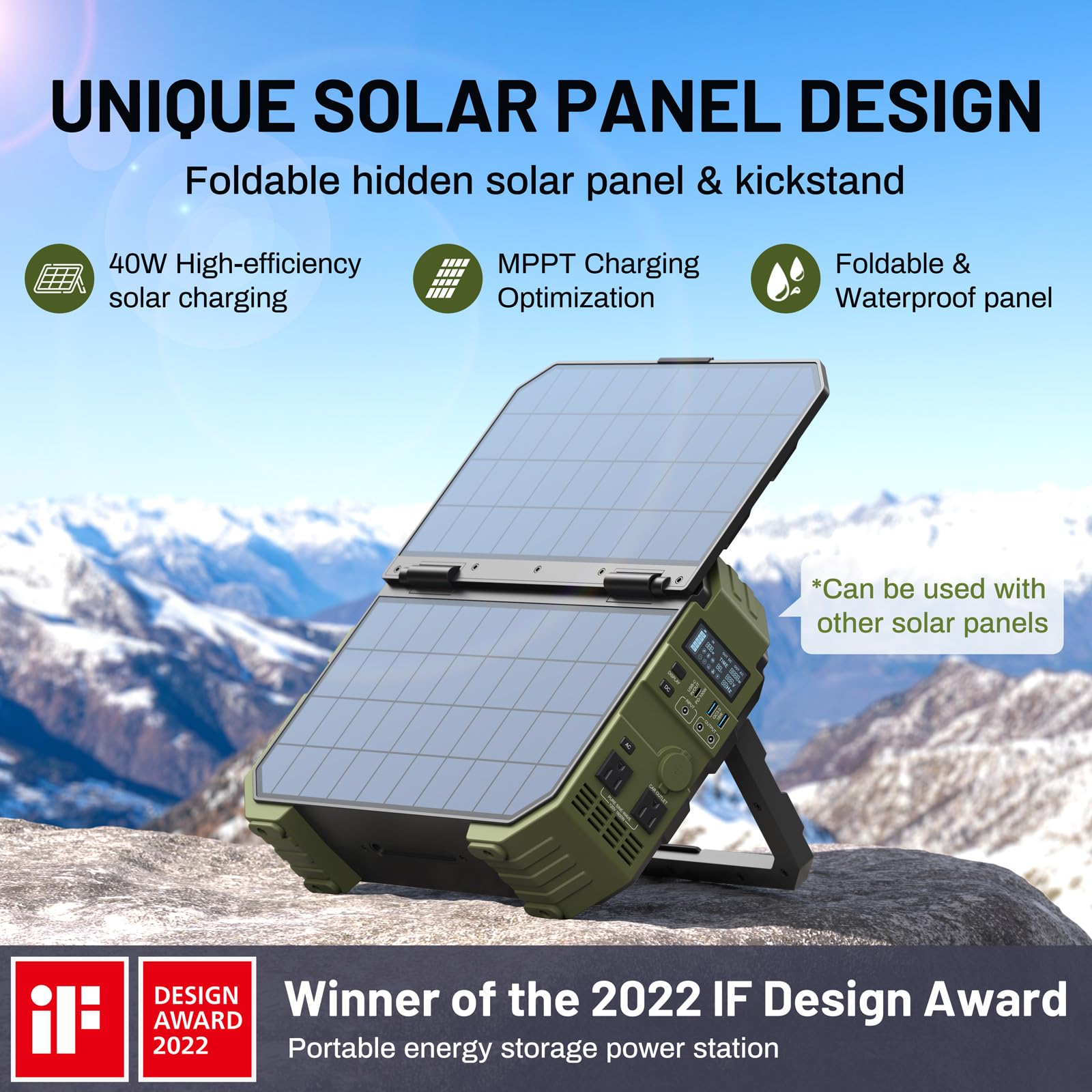 Browey 1600W (3200W Peak) Portable Power Station, 1024Wh Lifepo4 Battery With Built-In Solar Panel, 100W Usb-C Pd, Solar Generat