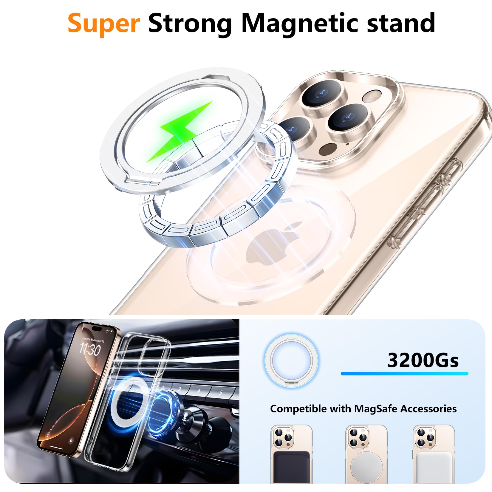 Temdan Designed For Iphone 16 Pro Max Case, 360Rotatable Ring Stand Case Compatible With Magsafe Military Grade Protection Magne