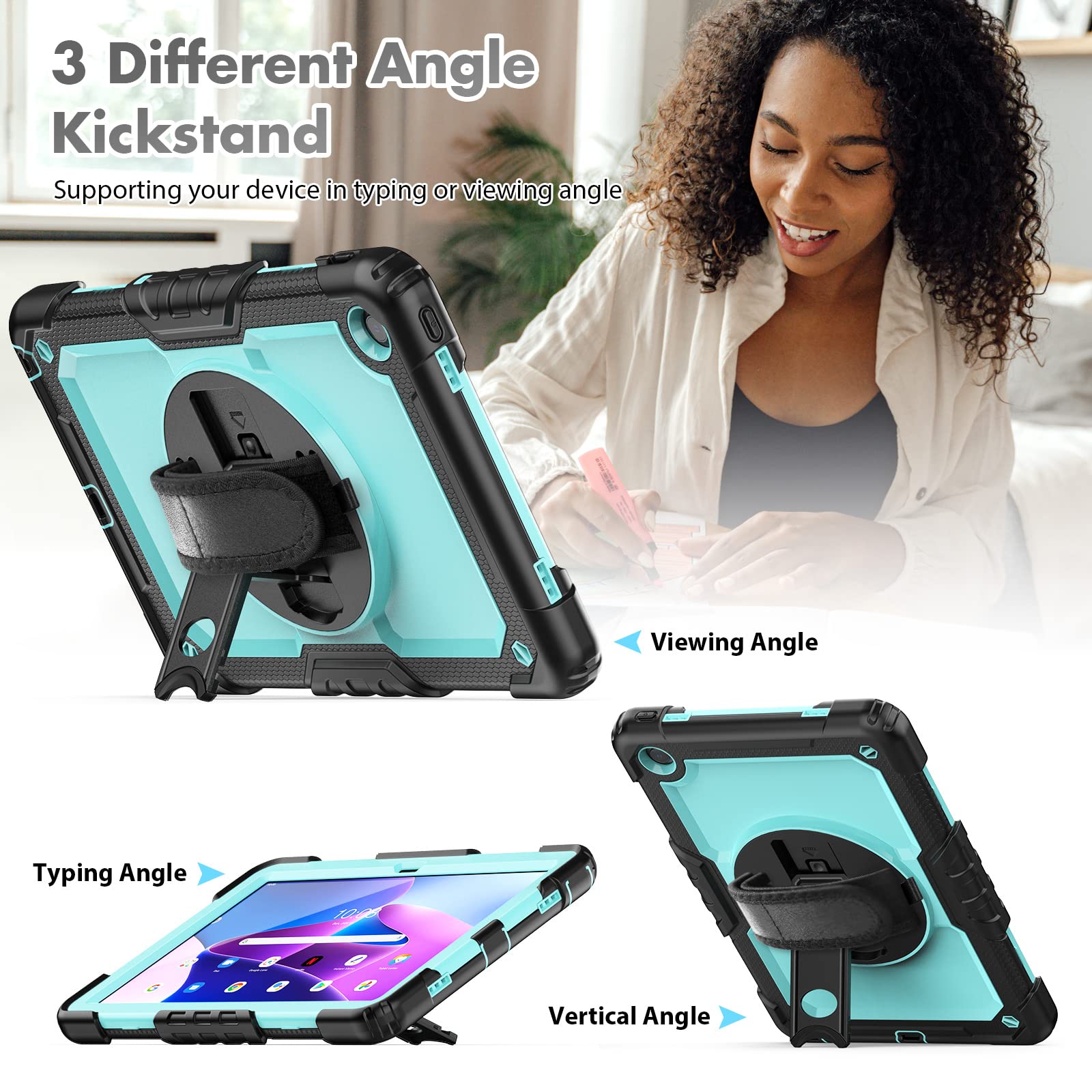 Hxcaseac For Lenovo Tab M10 Plus 3Rd Gen Case 10.6 Inch With Screen Protector/Rotating Hand Strap/Stand, 3 Layer Protective M10