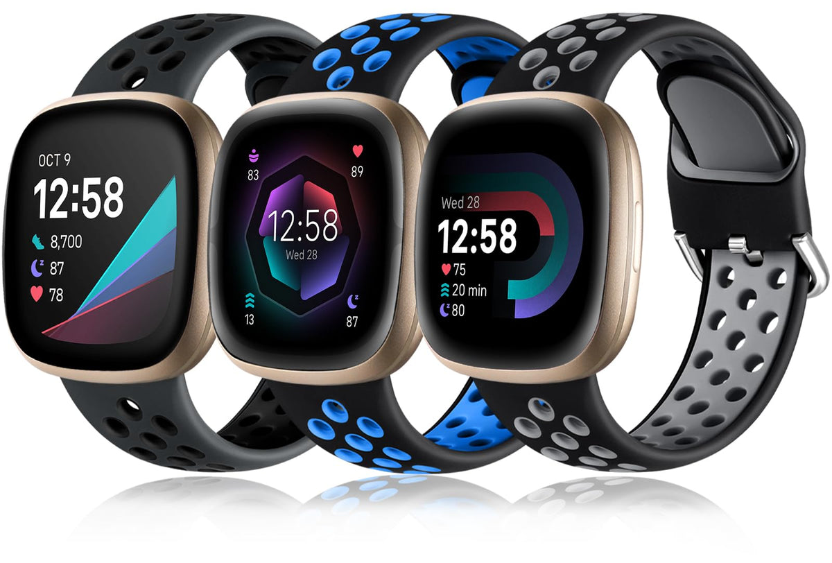 Getino Women Men, Waterproof Soft Stylish Accessories, Sport Band For Fitbit Sense/Sense 2/ Versa 3/ Versa 4 Watch, Large 3Pack 