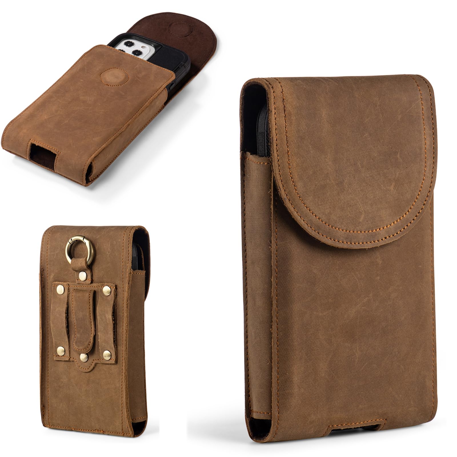 Hengwin Leather Cell Phone Holster Belt Pouch Case With Belt Clip Compatible With Iphone 15 Pro Max 14 Pro Max 14 Plus 13 Pro Ma