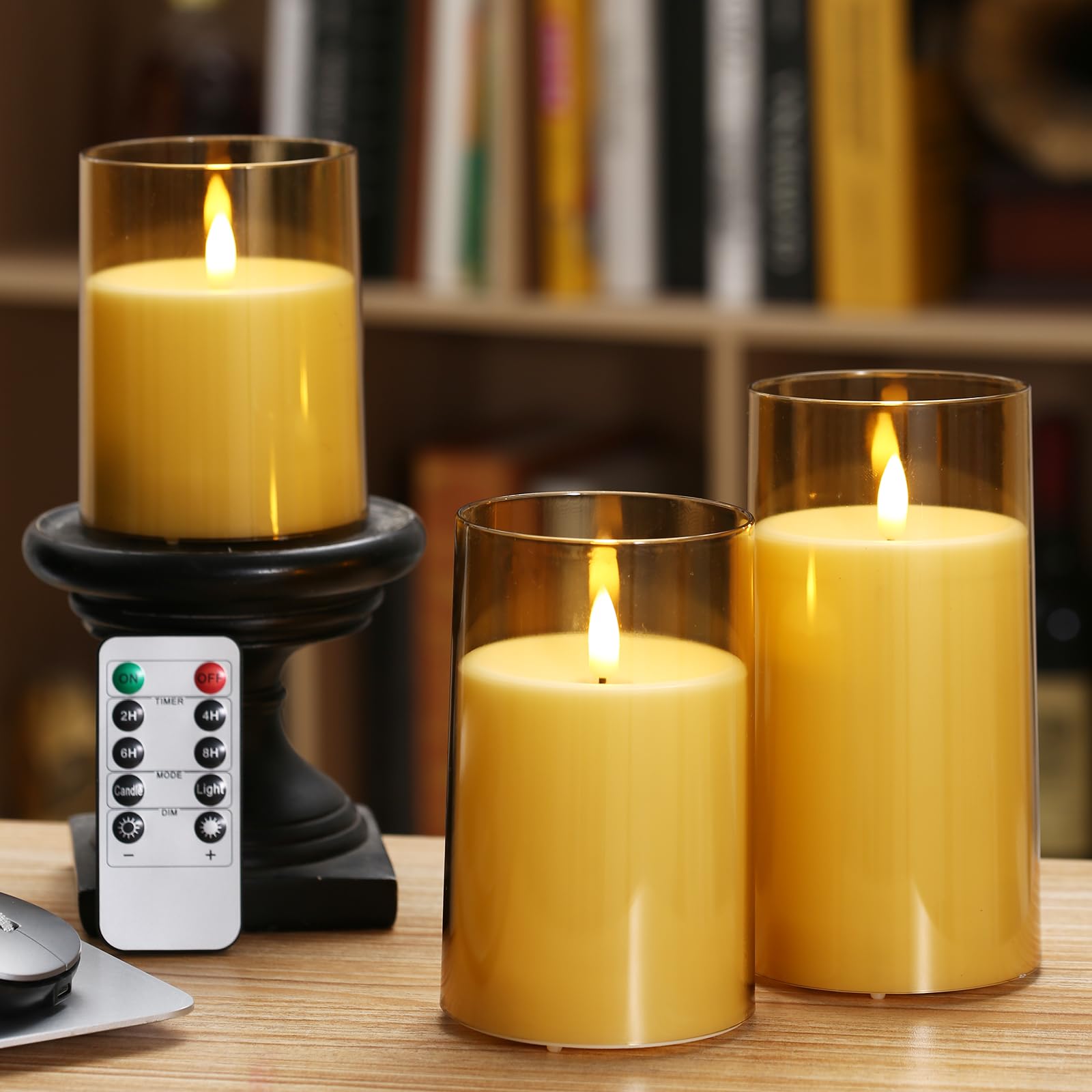 Knourt Flameless Candles With Remote And Timer, Gold Acrylic Battery Operated Flickering Led Pillar Candles For Romantic Ambianc