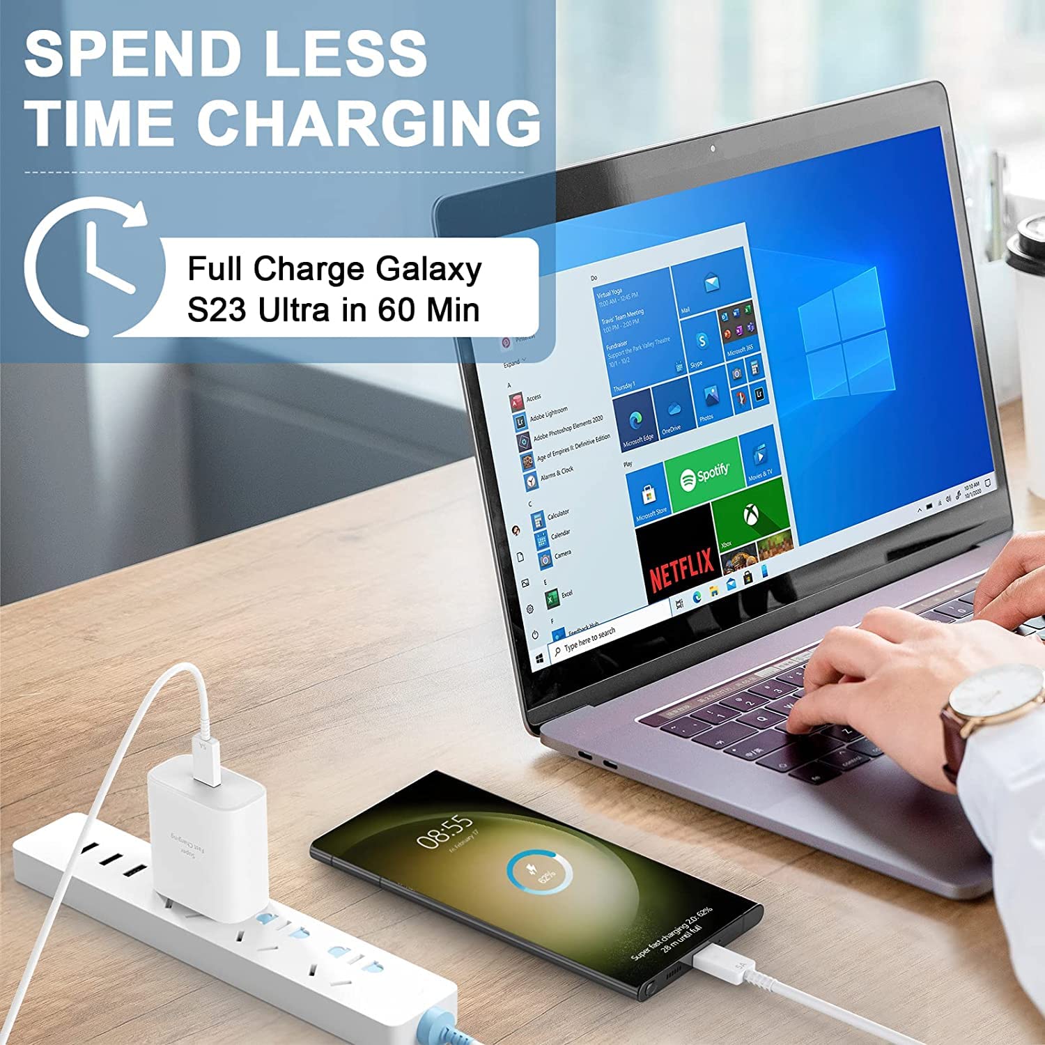 45W Samsung Super Fast Usb C Wall Charger For Samsung Galaxy S24 Ultra/S24/S23 Ultra/S23/S23 Plus/S22 Ultra/S22/S22+/S21/S20/Not