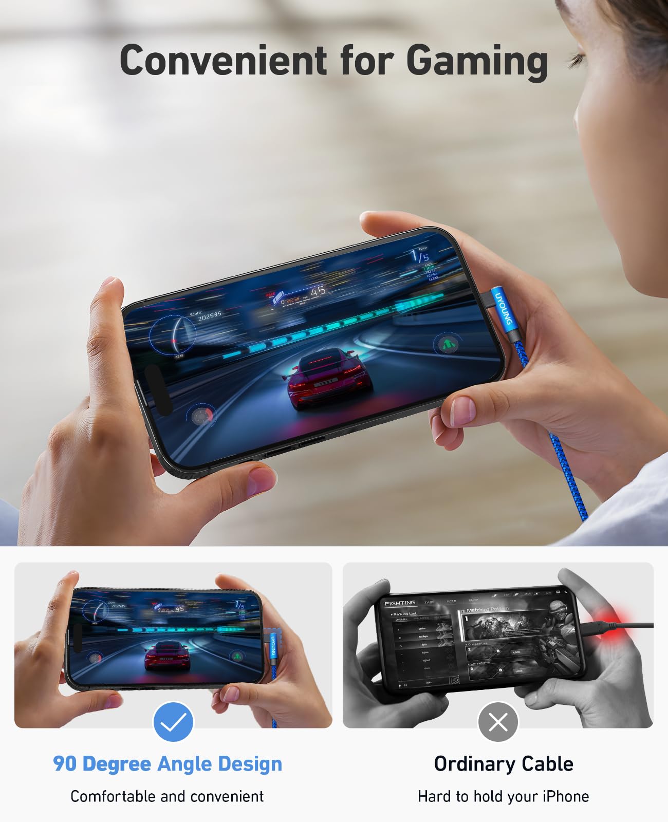 90 Degree Iphone Charger 6 Ft 2 Pack Apple Mfi Certified Lightning Cable Long Nylon Right Angle Fast Iphone Charging Cord Compat