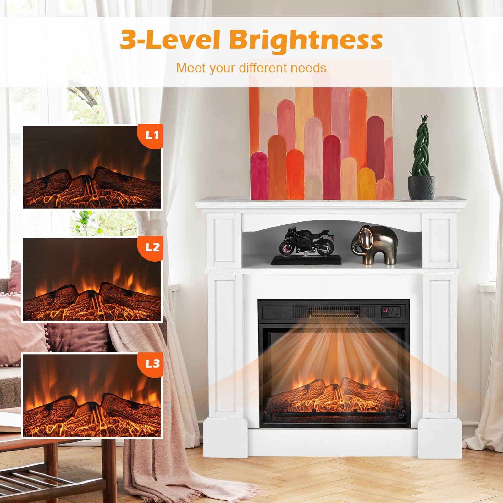 Tangkula 23 Inch Electric Fireplace Insert, Recessed Fireplace W/ 3 Led Realistic Flame Effects, Remote Control, 30 Min To 6H Ti