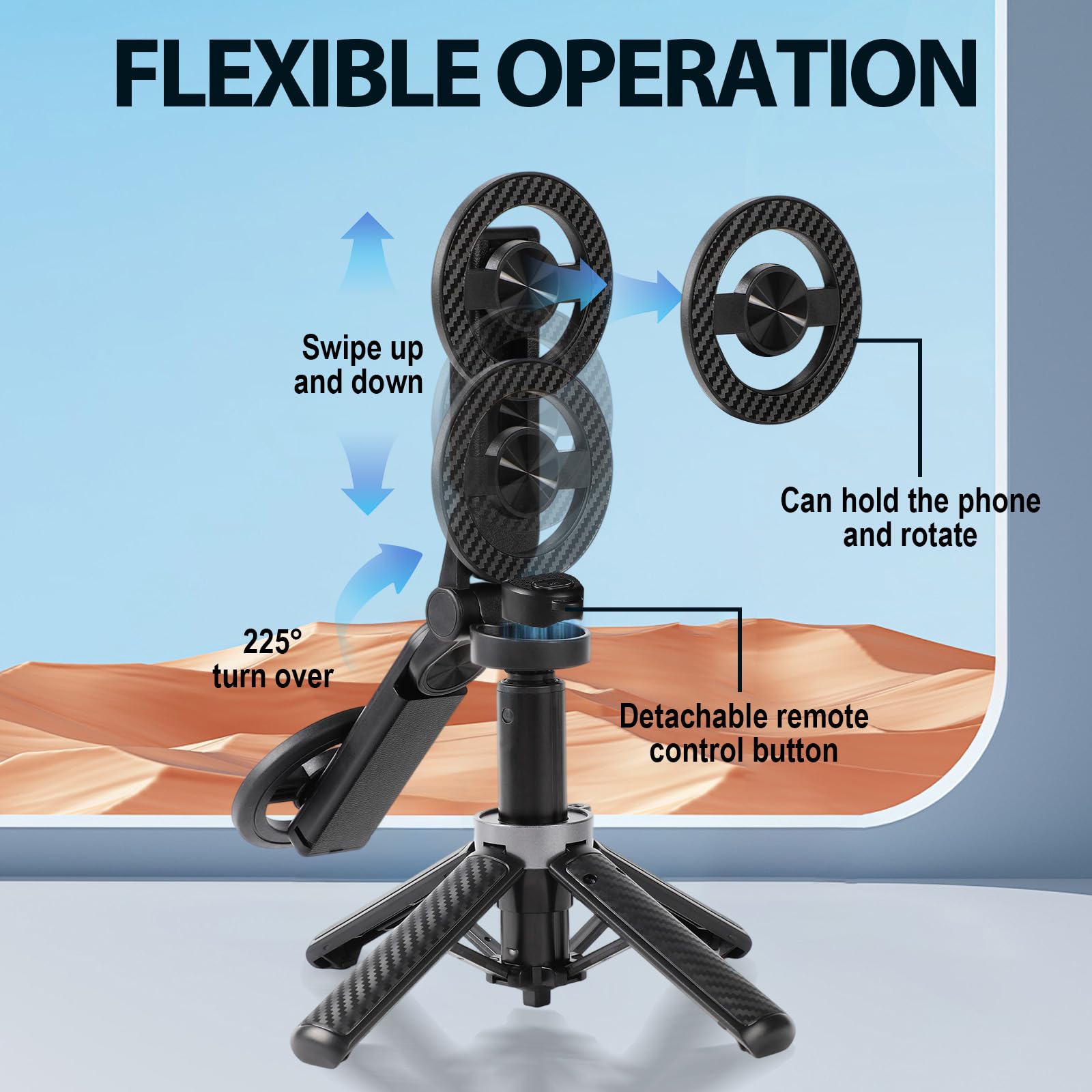 4-In-1 Multifunctional Magnetic Selfie Stick,Portable Pocket Size Selfie Stick For Iphone Magsafe,360 Rotation Phone Tripod With