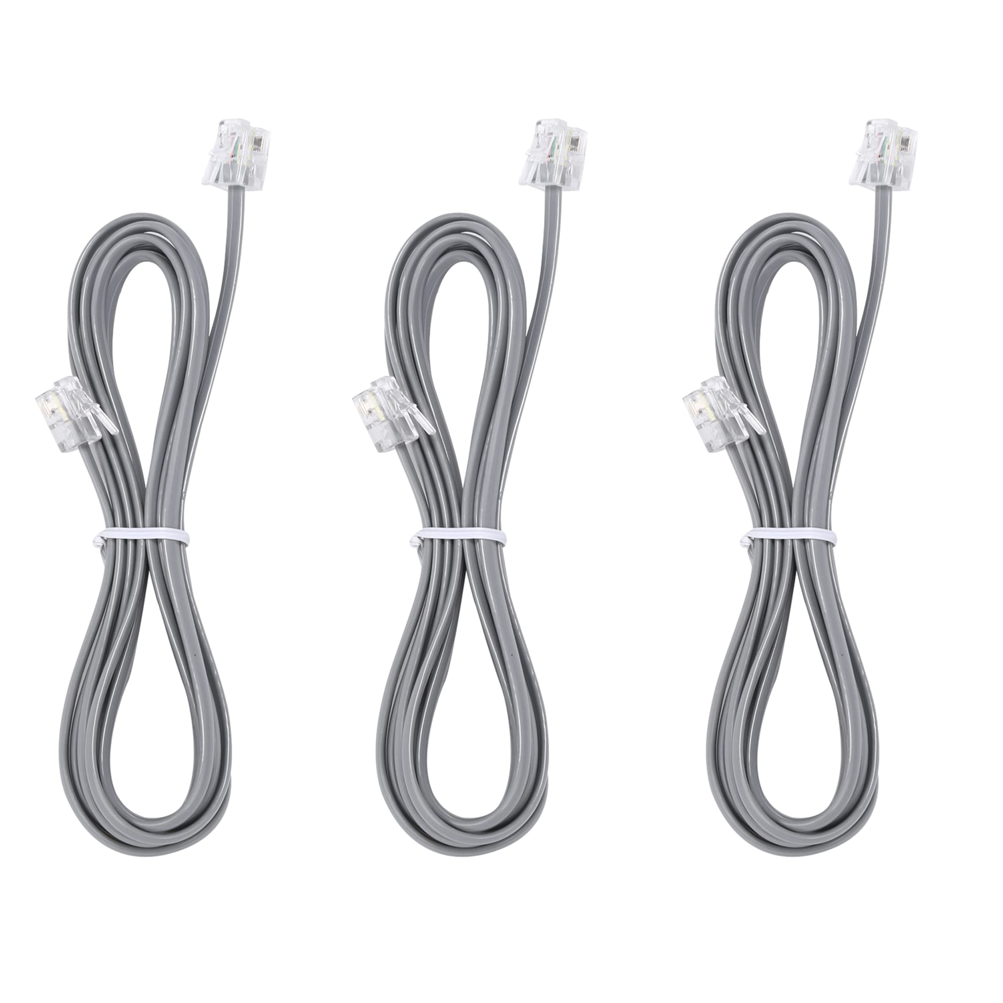 Lansensu Telephone Landline Extension Cord Cable Cord With Standard Rj 11 6P4C Plug (6Ft 3Pack Silver, Silver)