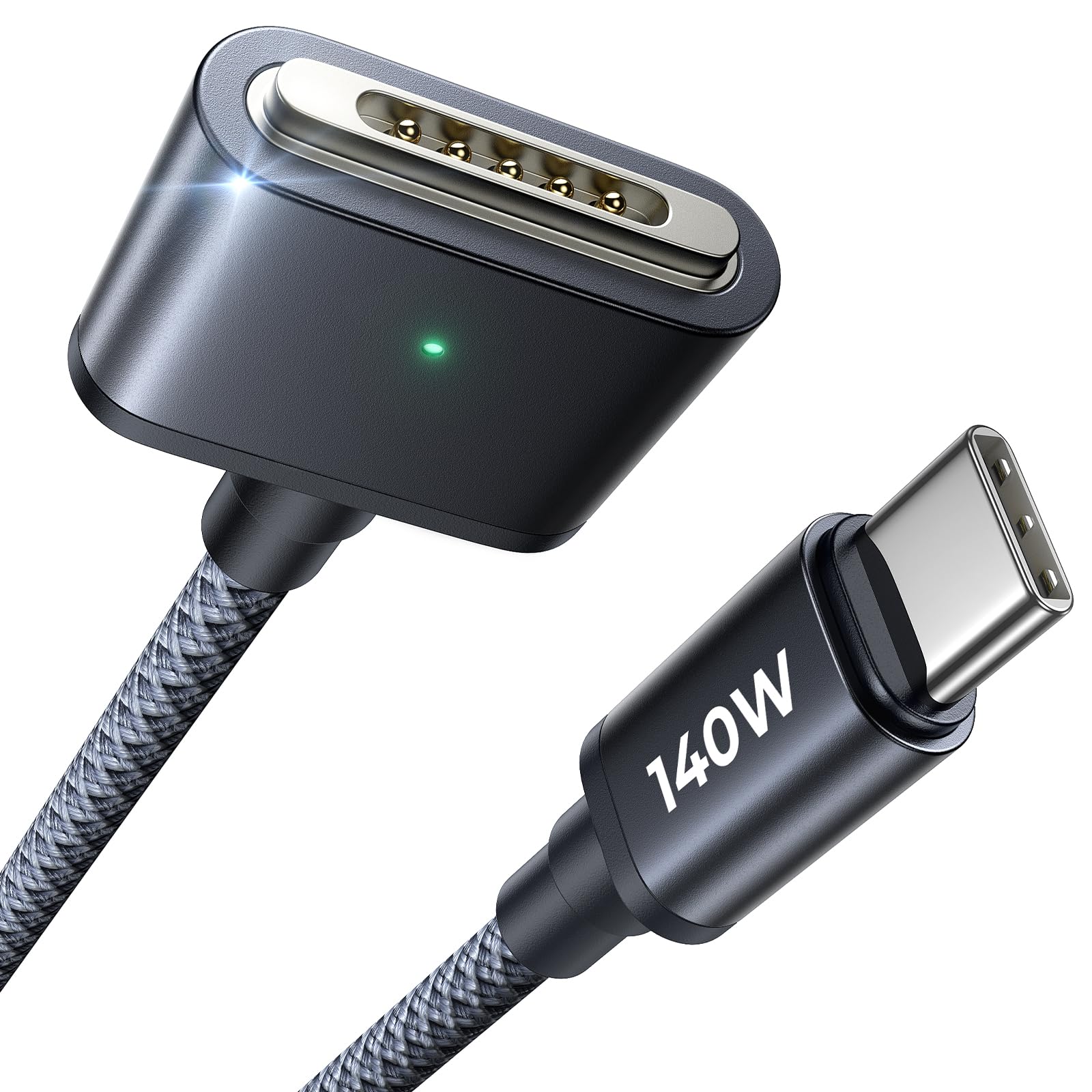 Lisen 140W Usb C To Magnetic Cable Safe 3 For Macbook Charger, Nylon Braided 6.6Ft Fit For Macbook Air 2024(M3), 2023/2022(M2),M
