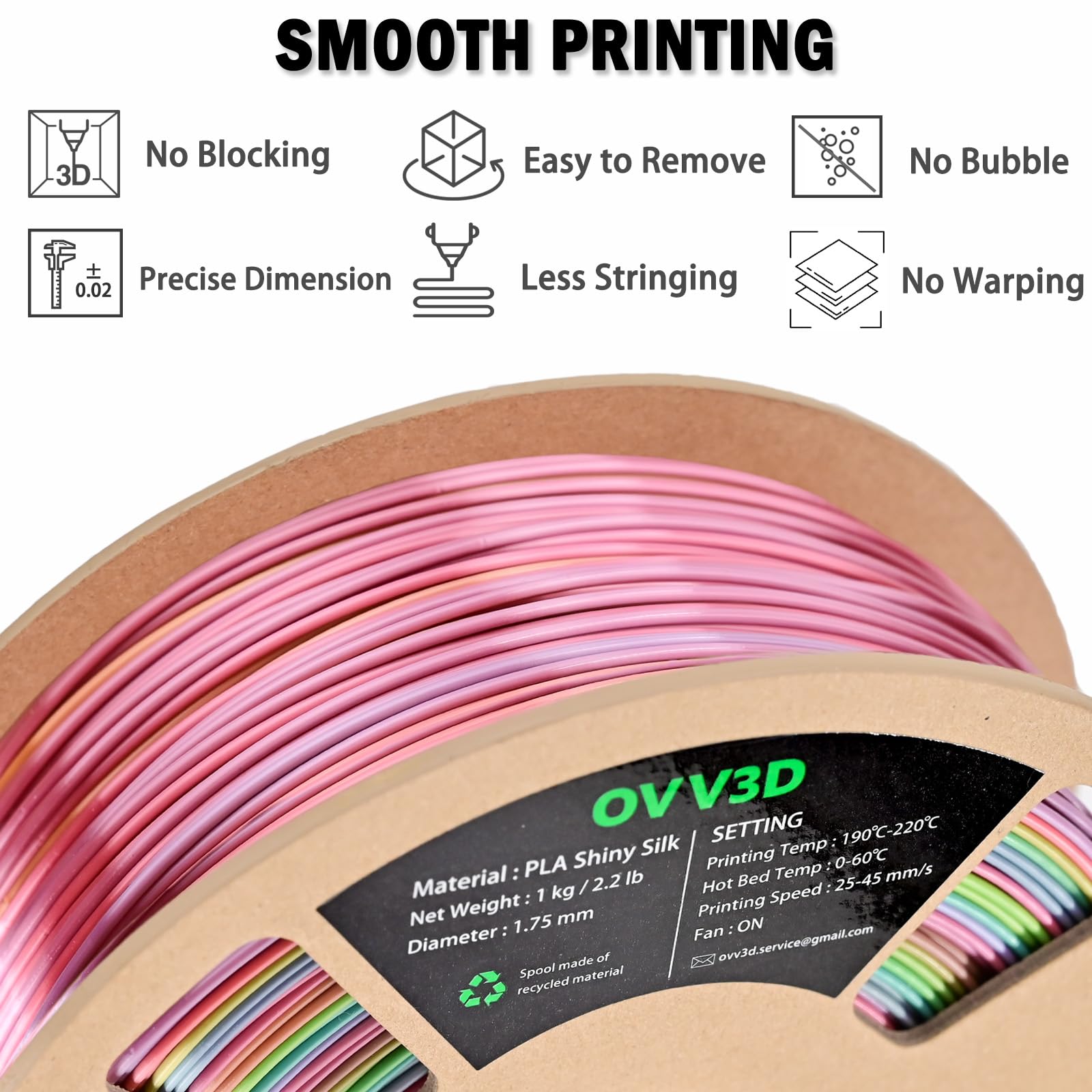 Ovv3D Rainbow Pla Filament 1.75Mm, Rainbow Pla Silk Pla 3D Printer Filament Multicolor Silk Color Change Rainbow Pla Filament Wi