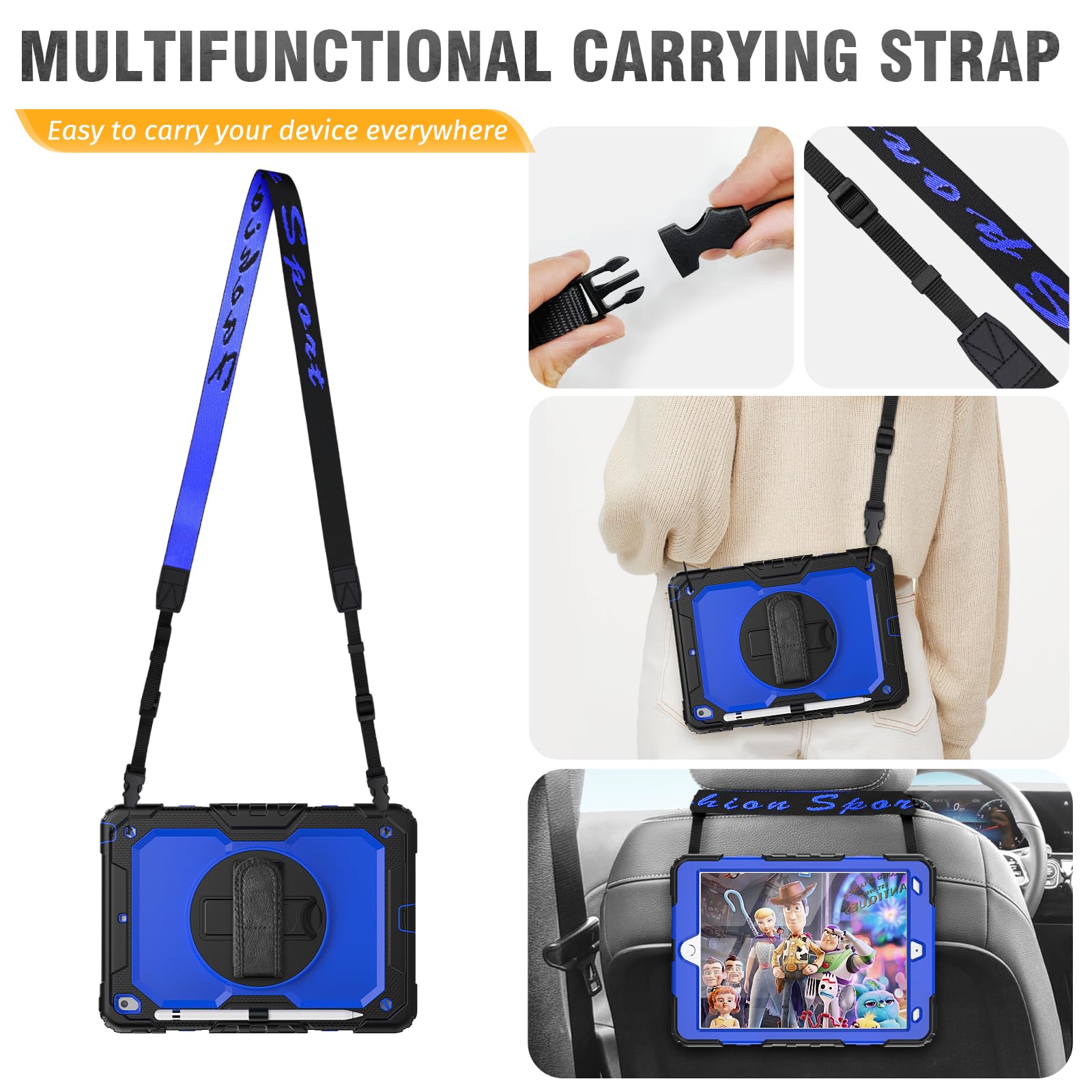 Hxcaseac Case For Ipad 9Th/8Th/7Th Generation 10.2 Inch With Pencil Holder/Hand Strap/Built In Protector/Adjustable Stand, Shock