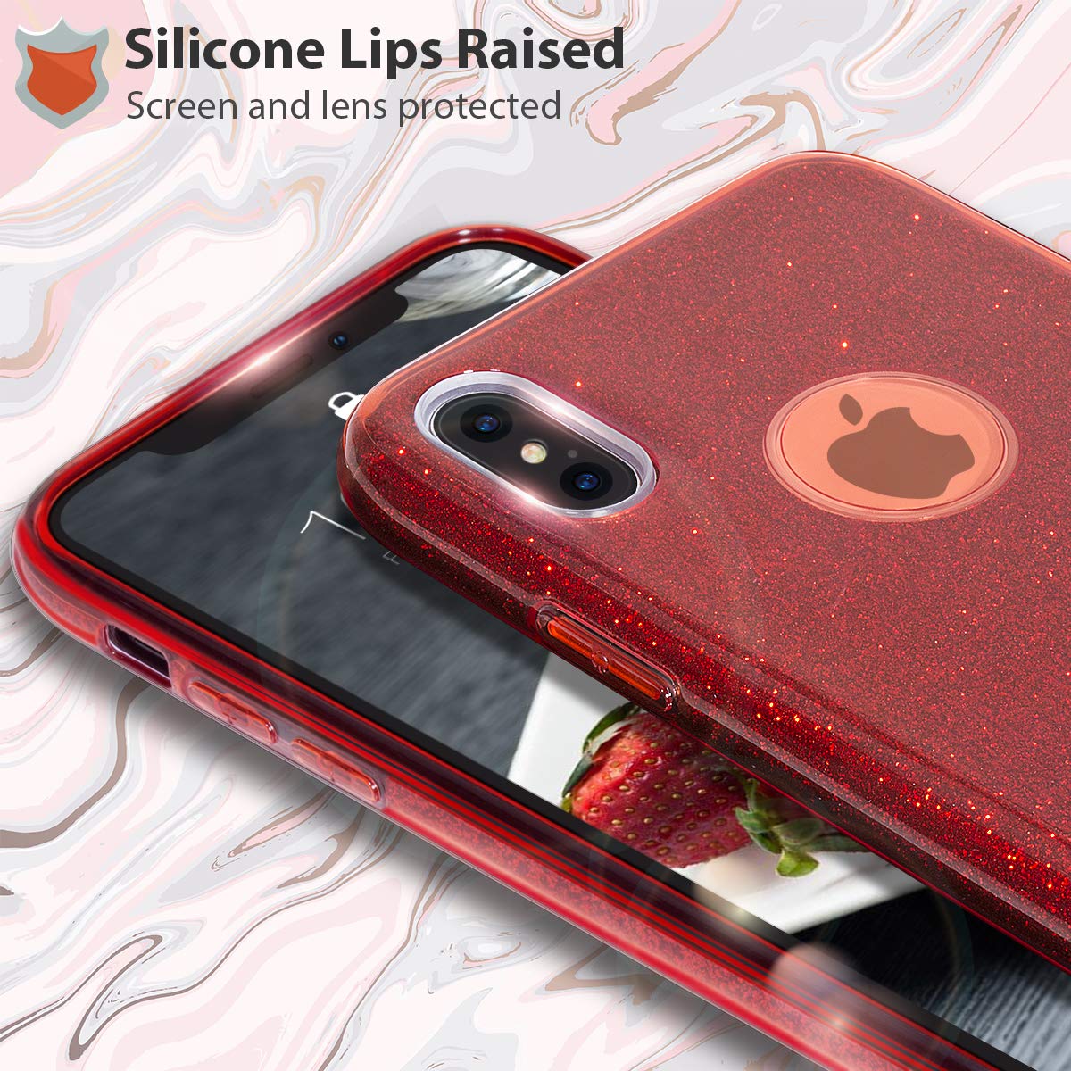 Mateprox Iphone Xs Case,Iphone X Glitter Bling Sparkle Cute Girls Women Protective Christmas Case For Iphone Xs/X 5.8''  Red