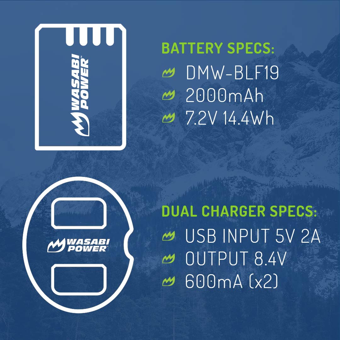 Wasabi Power Battery (2-Pack) And Dual Usb Charger For Panasonic Dmw-Blf19 And Panasonic Lumix Dmc-Gh3, Dmc-Gh4, Dc-Gh5, Dc-Gh5S