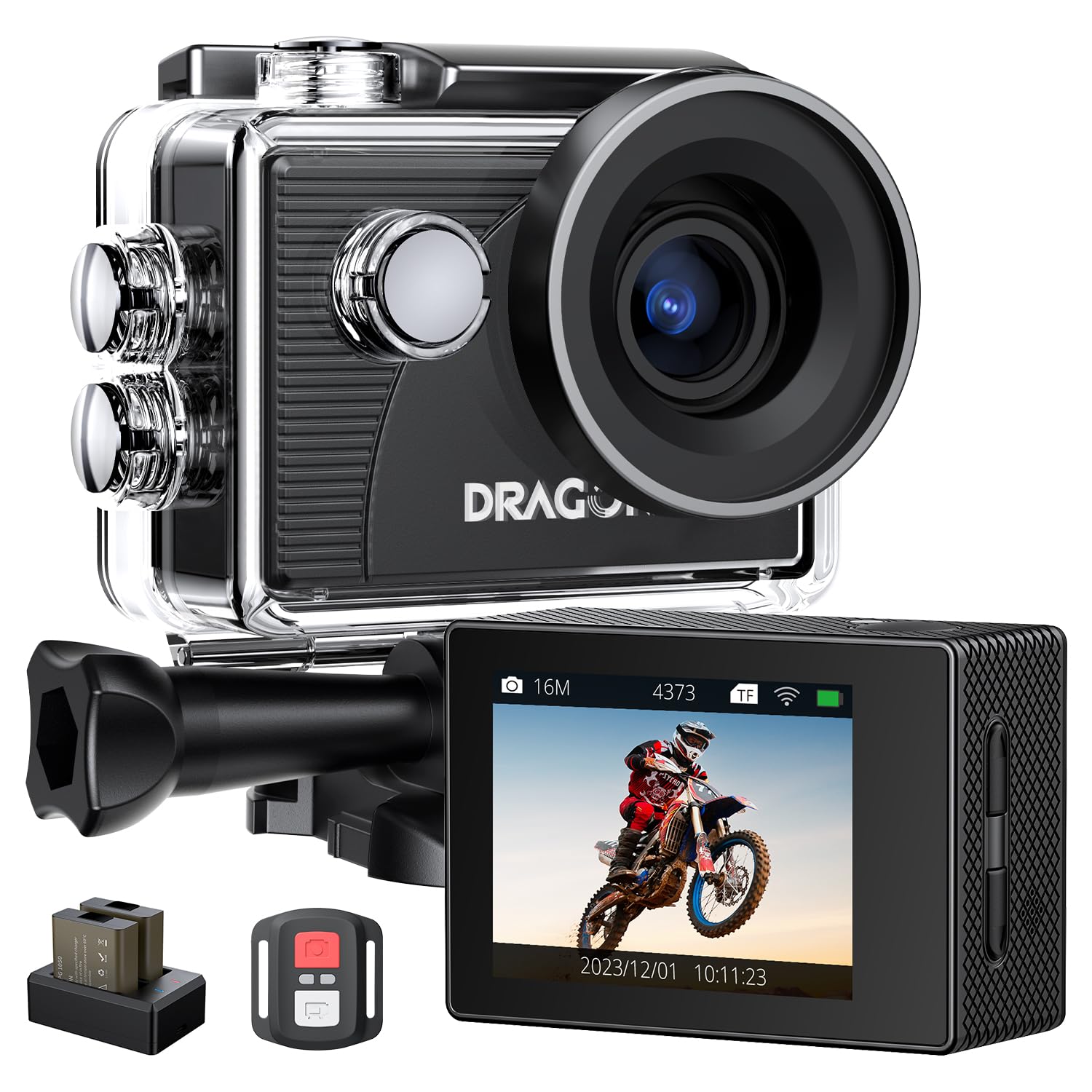 Dragon Touch Action Camera 4K 20Mp 30Fps 100Ft Waterproof Underwater Camera 170 Wide Angle Wifi Sports Cam With Remote 2 Batteri