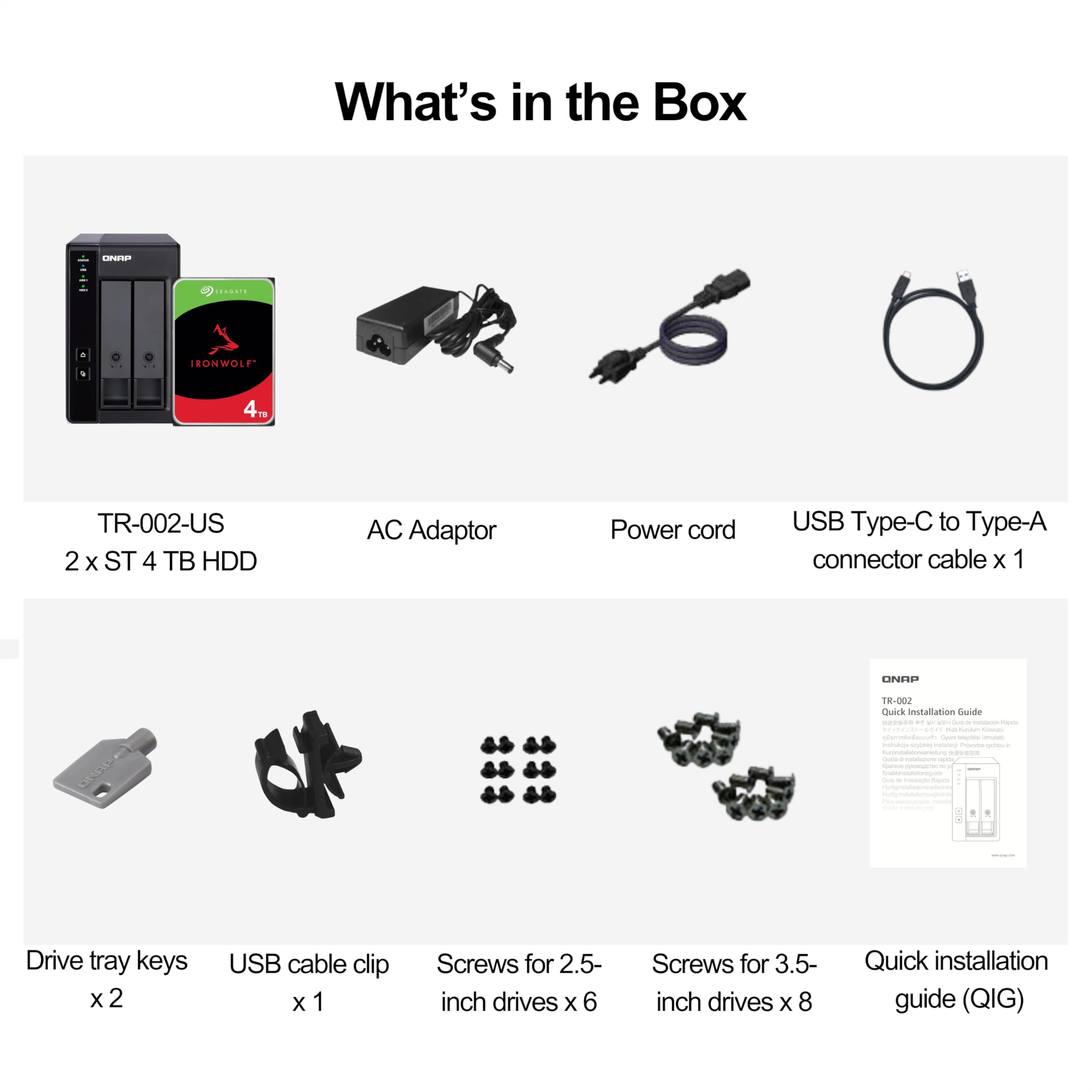 QNAP 2 Bay DAS TR-002 4TB USB 3.2 Gen 2 Type-C Preconfigured RAID 1 Seagate IronWolf HDD Bundle