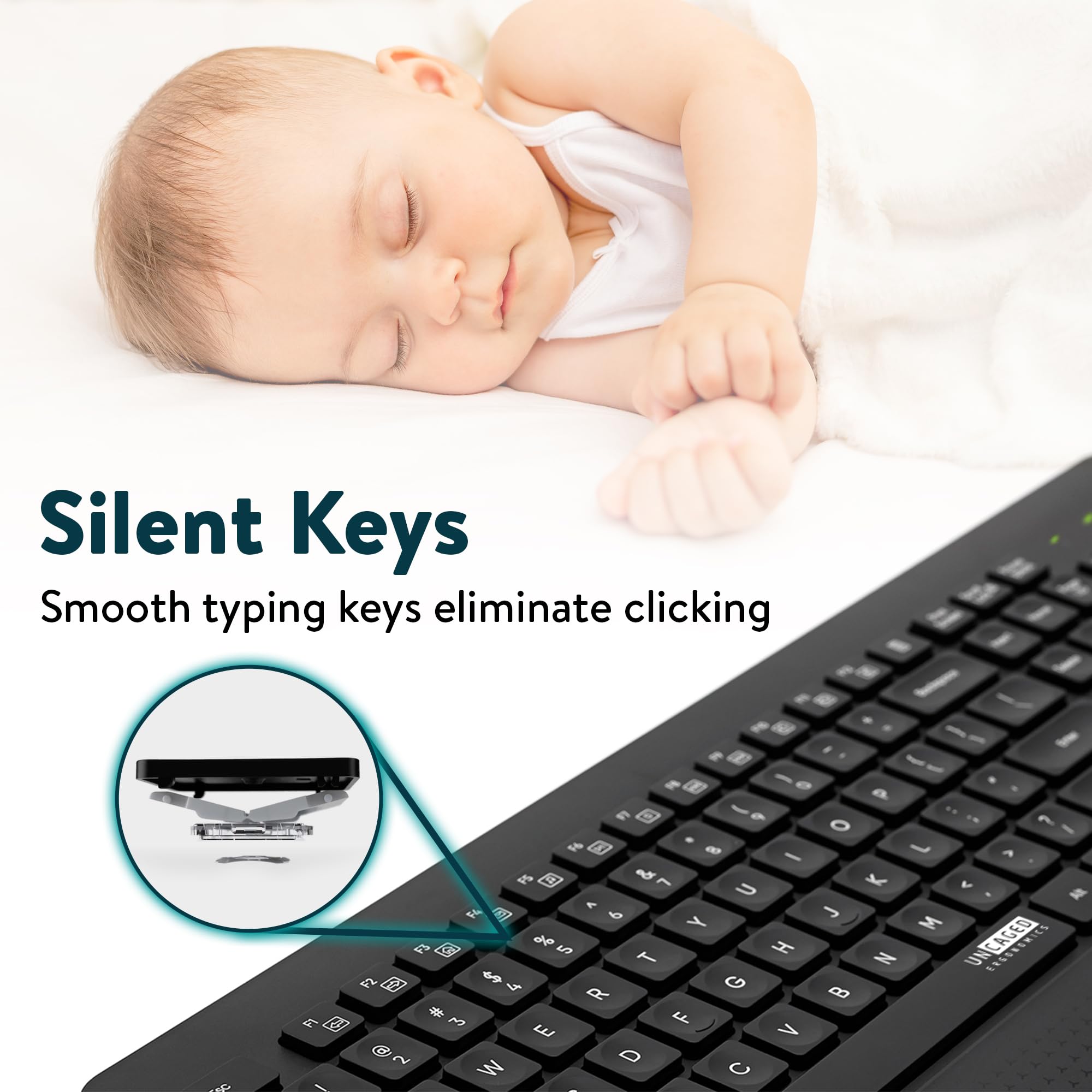 Uncaged Ergonomics KM1 Slim Quiet Full-Size 2.4 GHz Wireless Keyboard and Mouse Combo Black