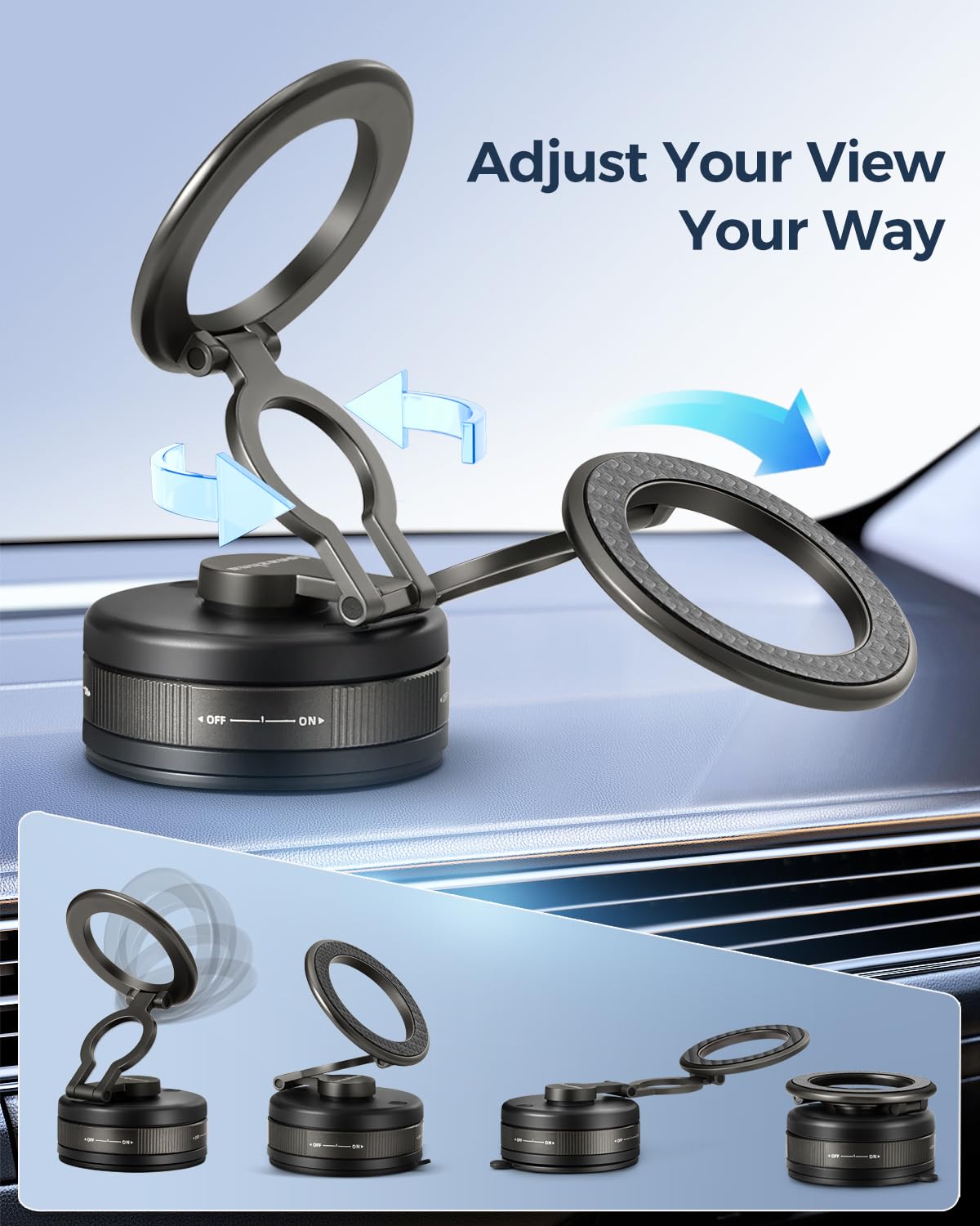 Vacuum Magnetic Phone Holder For Car, 2025 Supercharged Magnetic Car Phone Mount For Magsafe, 360 Rotating & Foldable Hands-Free