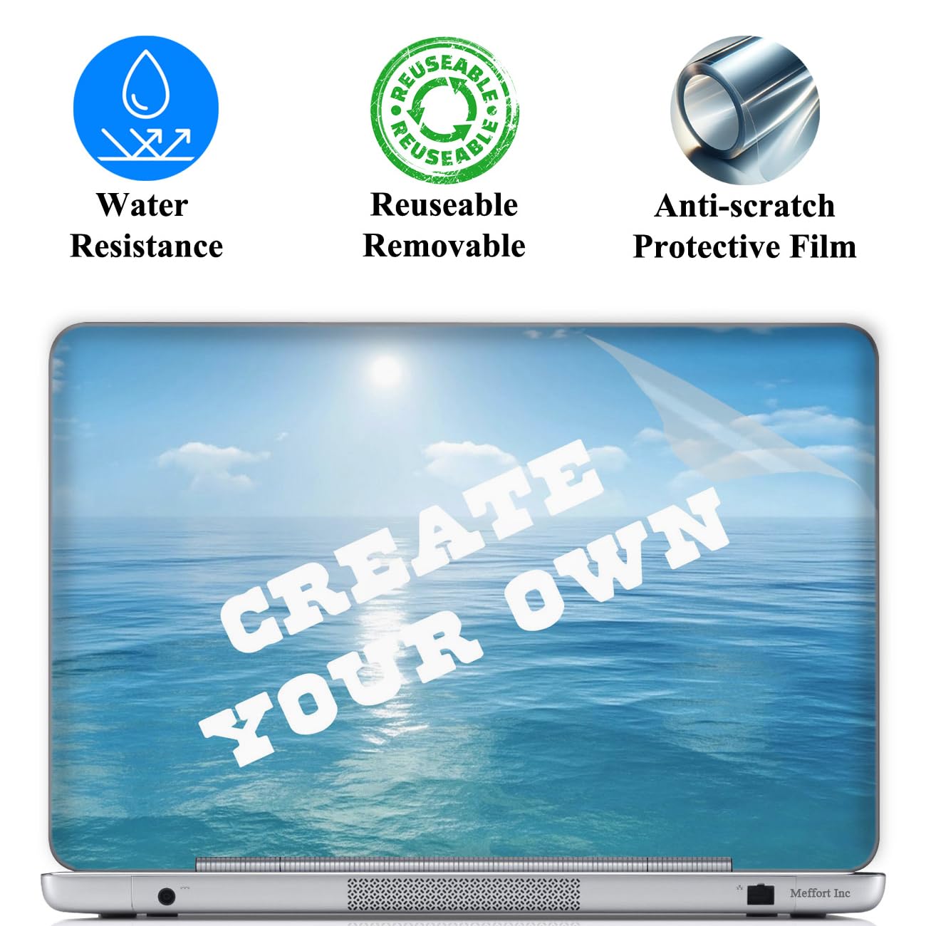 Meffort Inc Personalized Laptop Skin Sticker Cover Art Decal with Wrist Pad Vinyl Customized 14-14.5 Inch