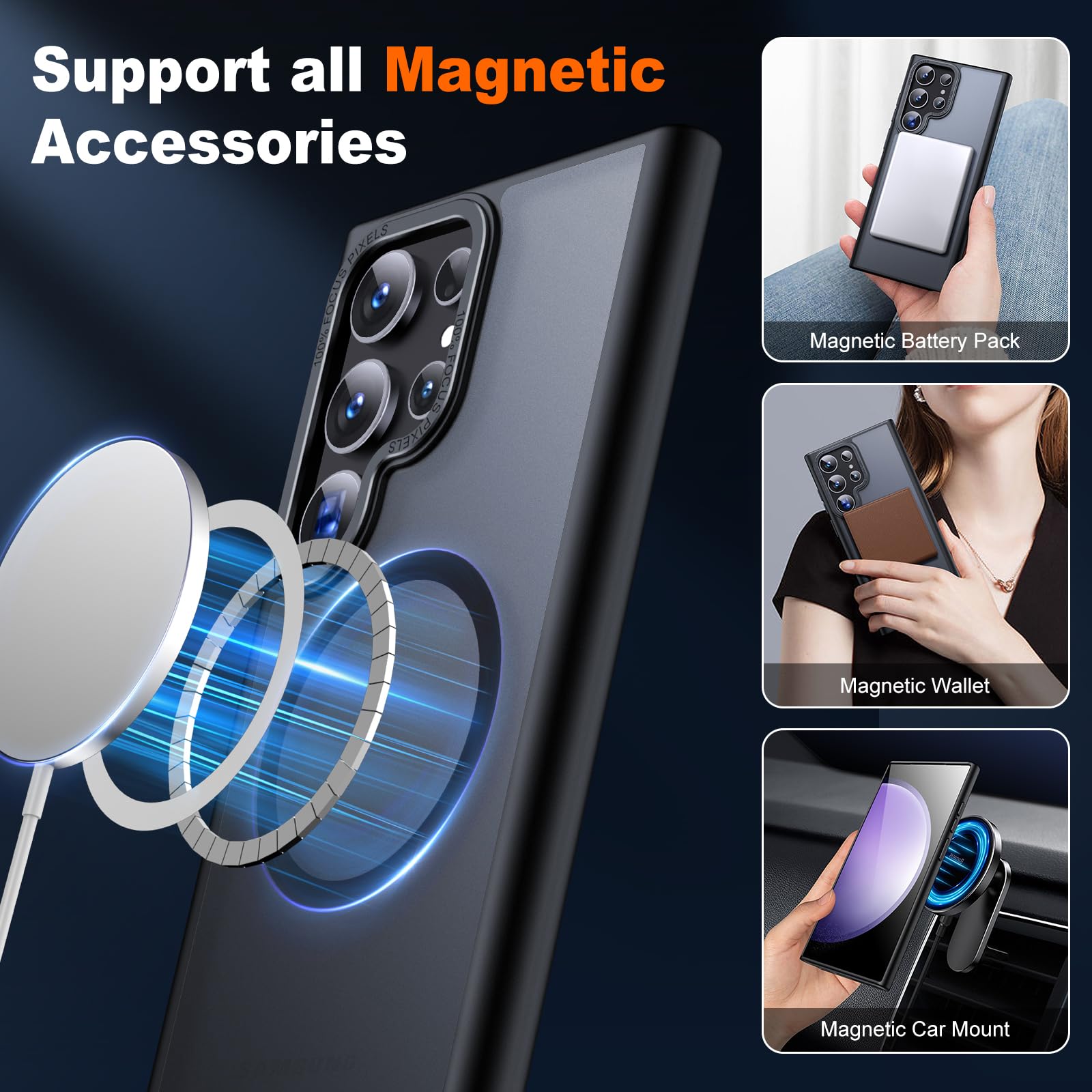 Jame For Samsung Galaxy S23 Ultra Case, Compatible With Magsafe, Transparent Matte Slim Case For Samsung S23 Ultra Case, Militar