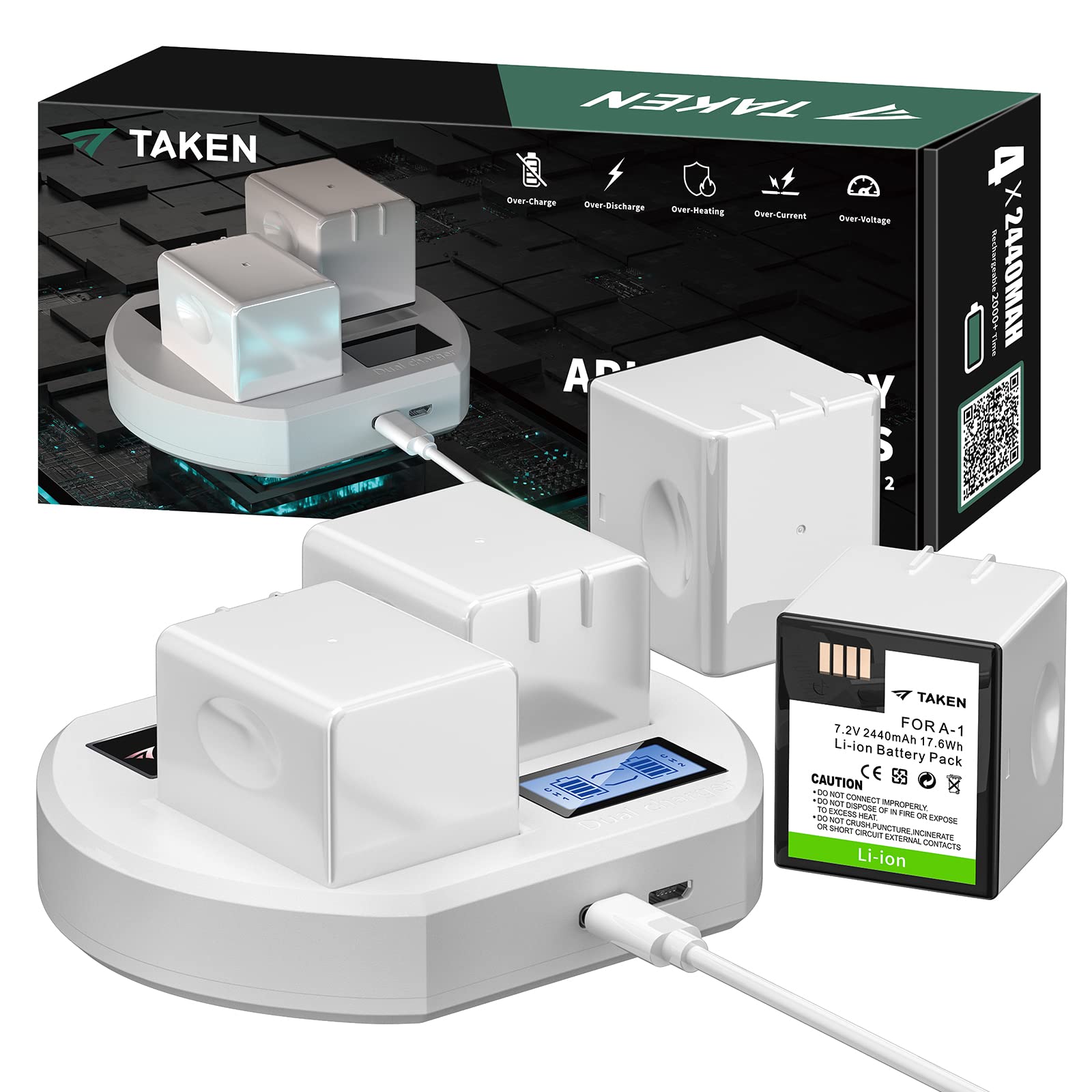 Taken Batteries for Arlo Pro and Arlo Pro 2 Surveillance Camera Rechargeable 7.2V Lithium Li-ion Batteries with LCD Battery Char