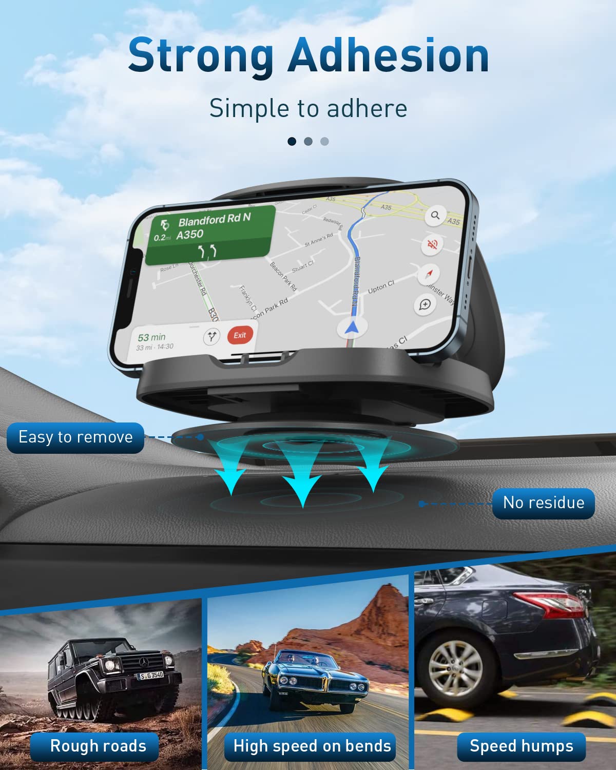 Awelbuy Phone Mount For Car, 360 Rotatable Dashboard Horizontal & Vertical Viewing Cell Phone Holder, Washable Reusable Car Phon