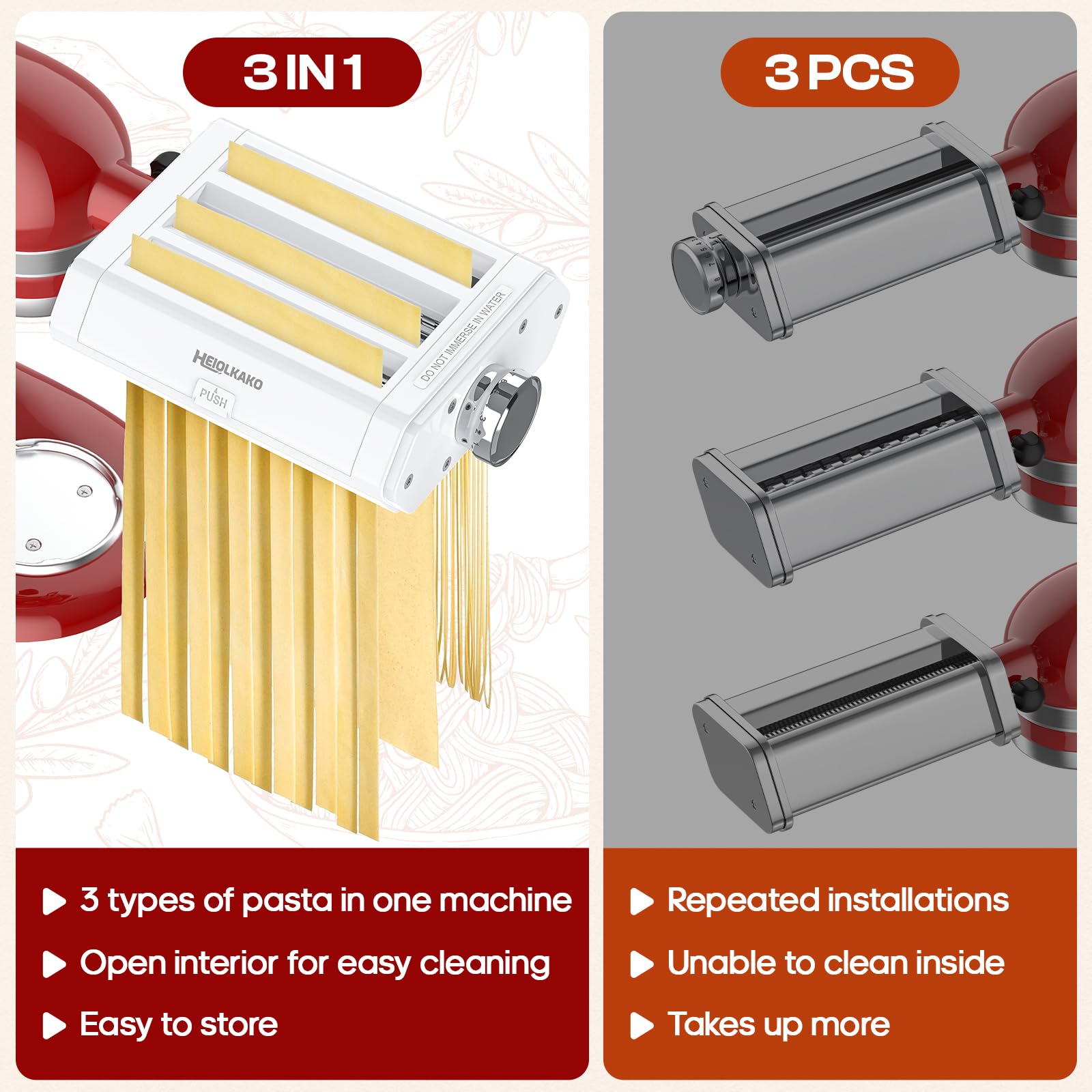 Pasta Attachment For Kitchenaid Stand Mixer, 3 In 1 Set Pasta Maker Kitchenaid Attachment Includes Spaghetti Cutter, Pasta Sheet