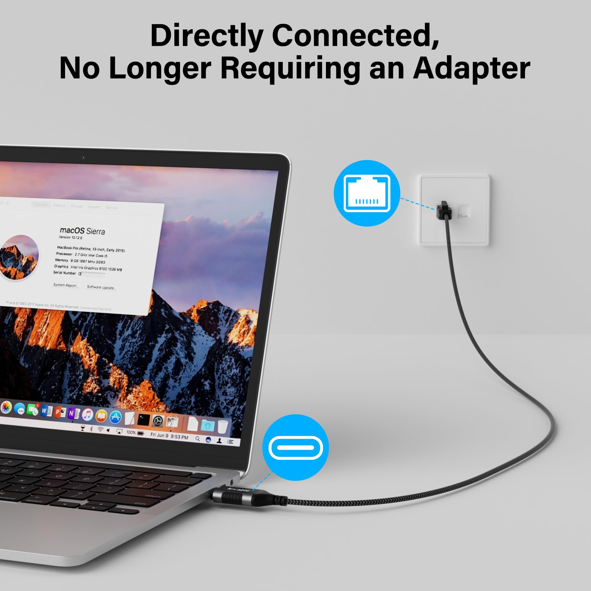 Slim Usb C To Ethernet Cable 4 Ft, Snagless Rj45 To Usb Type C Cord, Directly Connected, Gigabit Lan Network, Ofc Wire, For Macb