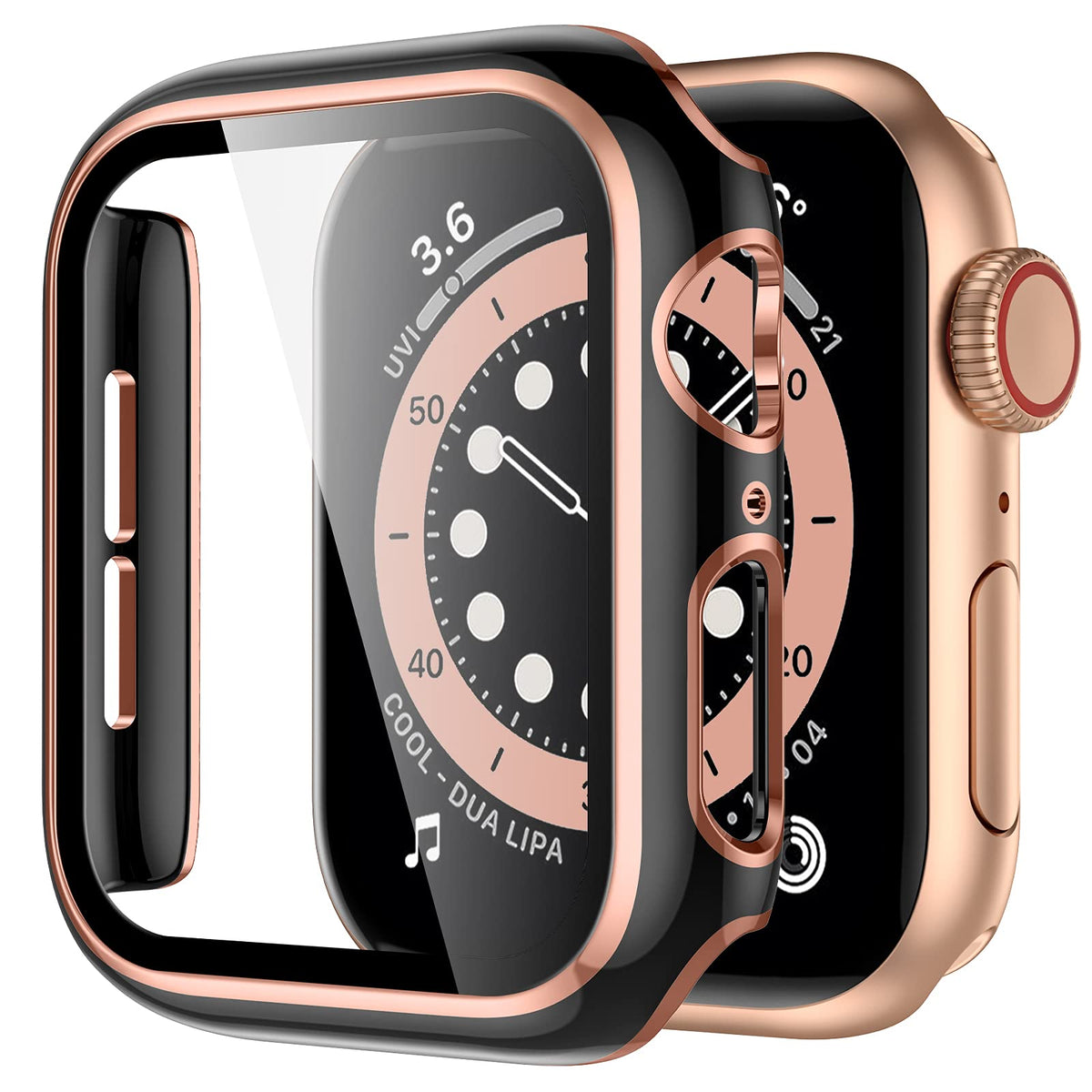 Geak Compatible With Apple Watch Case 42Mm, Hd High Sensitivity Screen Protector With Black Bumper Cover Rose Gold Edge Protecti