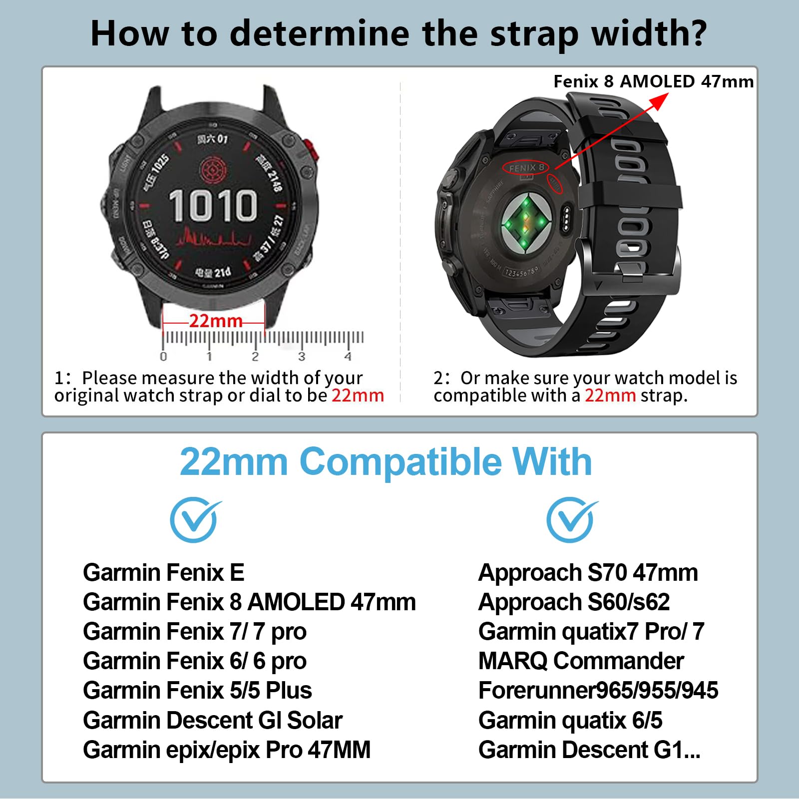 Zpjpplx Compatible With Garmin Fenix 6/Fenix 6 Pro Silicone Wrist Strap,22Mm Quickfit Watch Band For Garmin Fenix 7/Fenix 7 Pro/