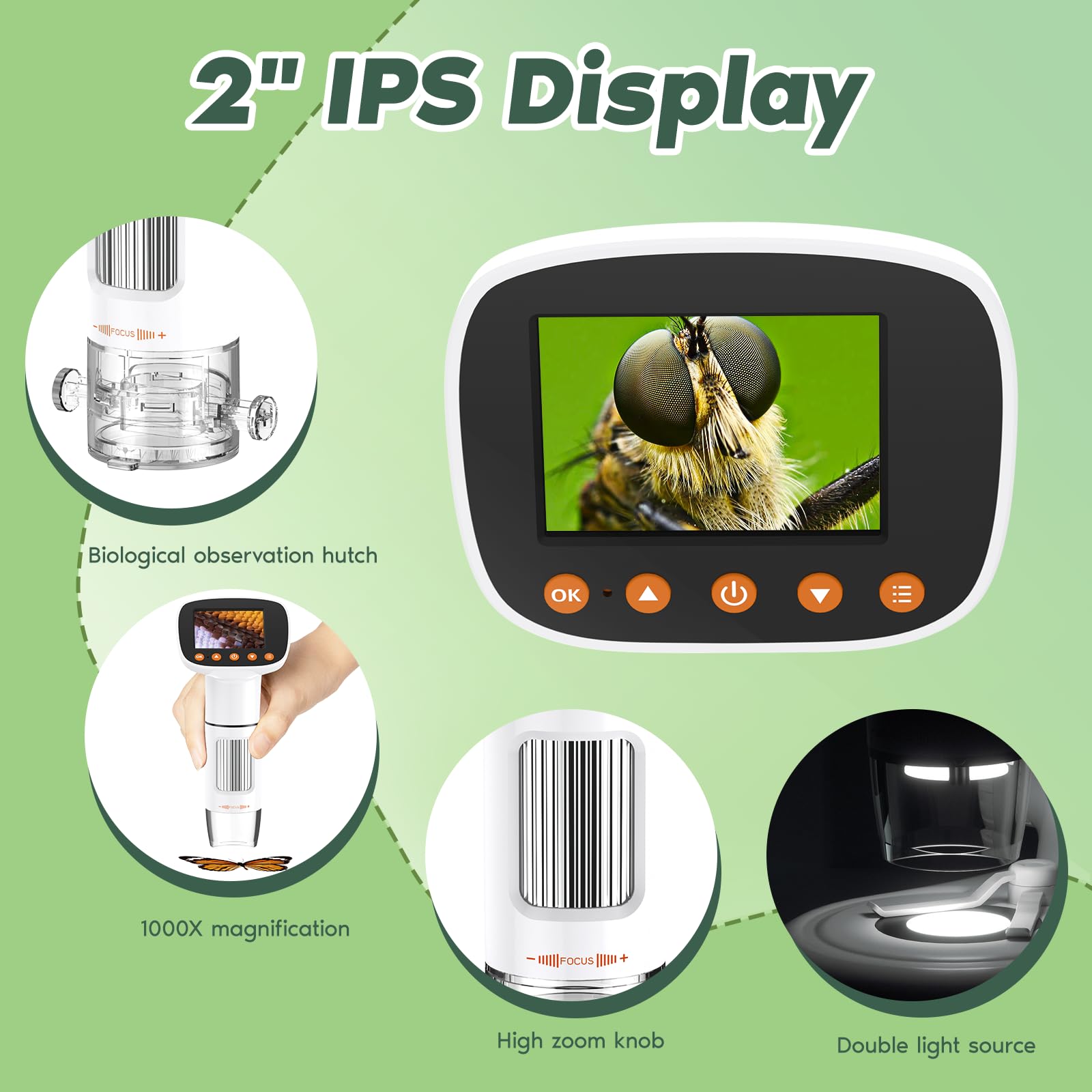 Kids Microscope For Ages 8 12, Handheld Digital Microscope D Ms1 With 2'' Ips Screen   Take Pictures & Videos   Download To Pc &