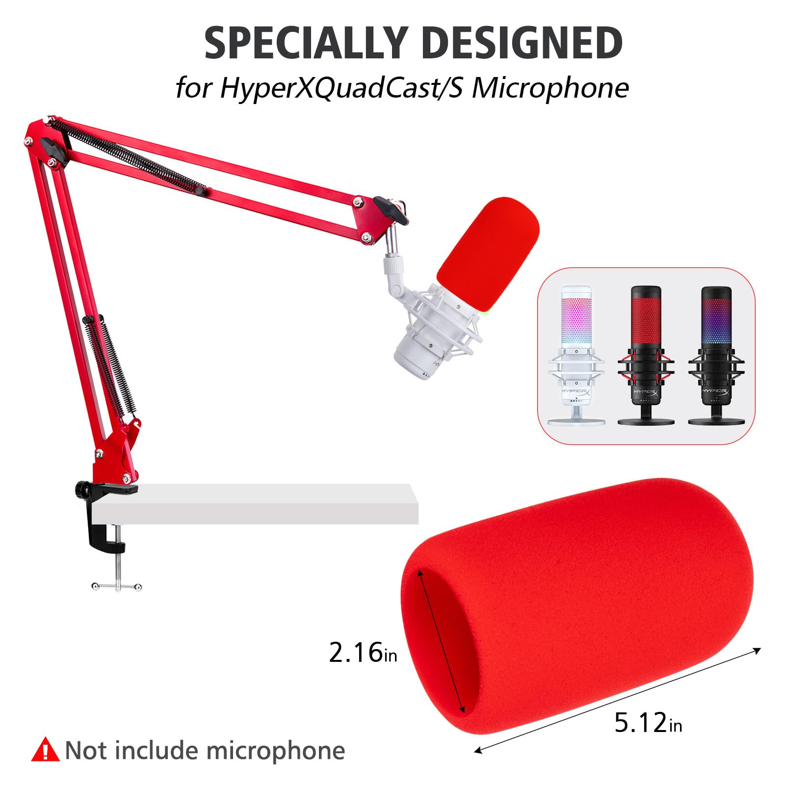 Sunmon Hyperx Quadcast Boom Arm   Red Boom Arm For Hyper X Quadcast With Red Quadcast Pop Filter, Sound Insulation And Noise Red