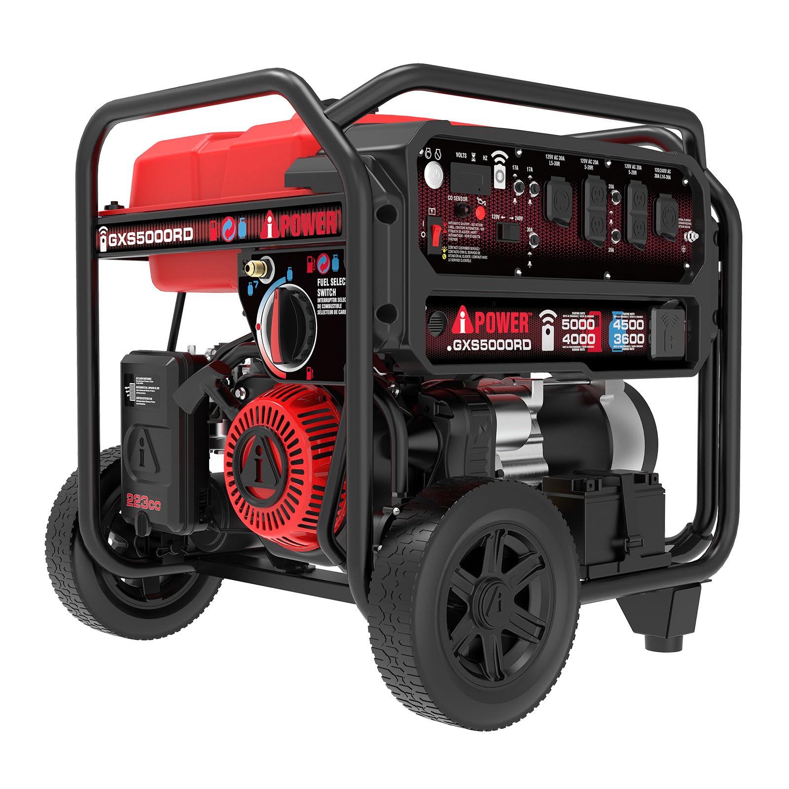A-iPower 5000-Watt Remote Start Dual Fuel Portable Generator CO Sensor Shutdown, Heavy Duty Gas Propane Generators with 223cc OH