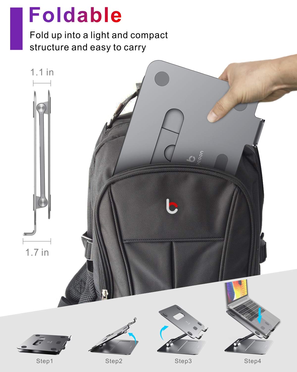 Brocoon Adjustable Macbook Stand For Desk, Ergonomic Aluminum Laptop Riser With Heat Vent, Compatible For 10 17'' Laptops