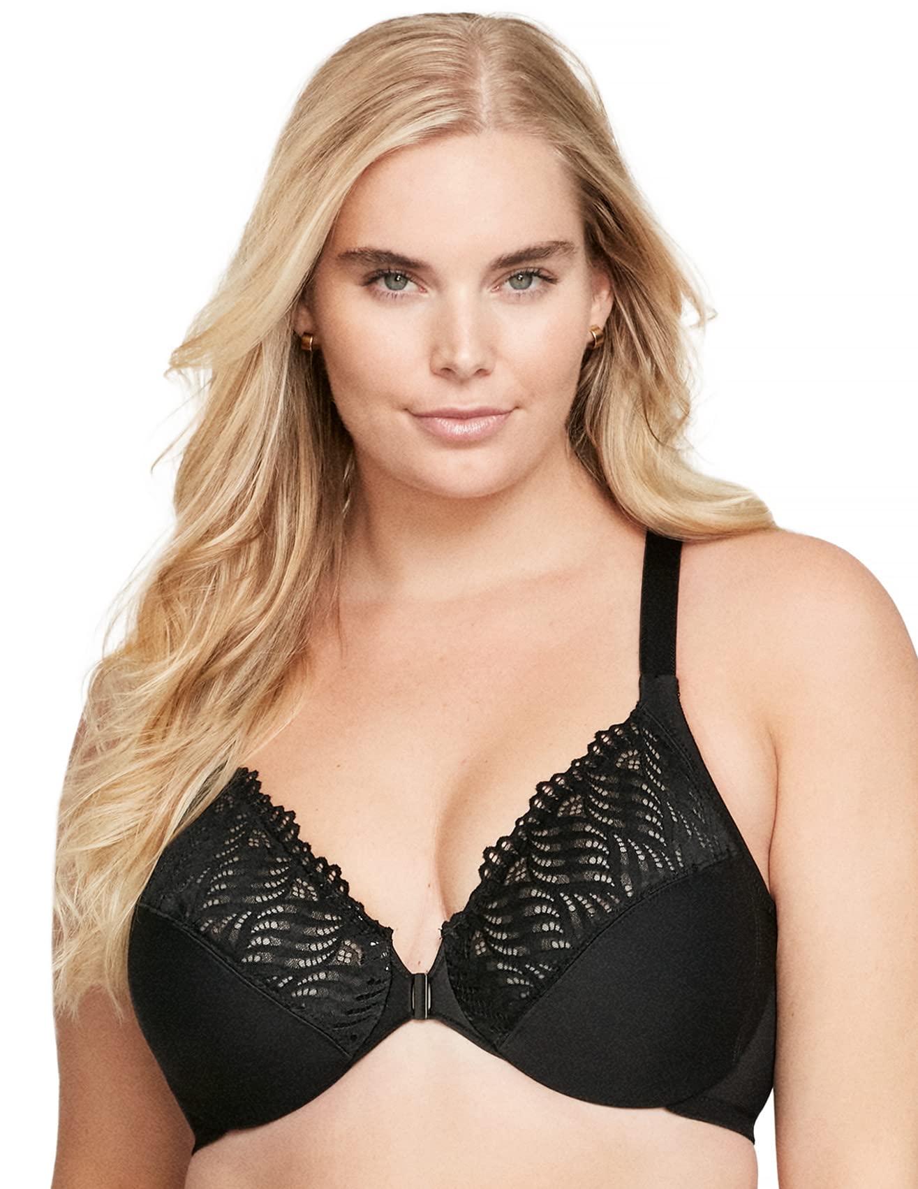 Glamorise Full Figure Plus Size Front Closure T Back Wonderwire Bra Underwire 1246 Black